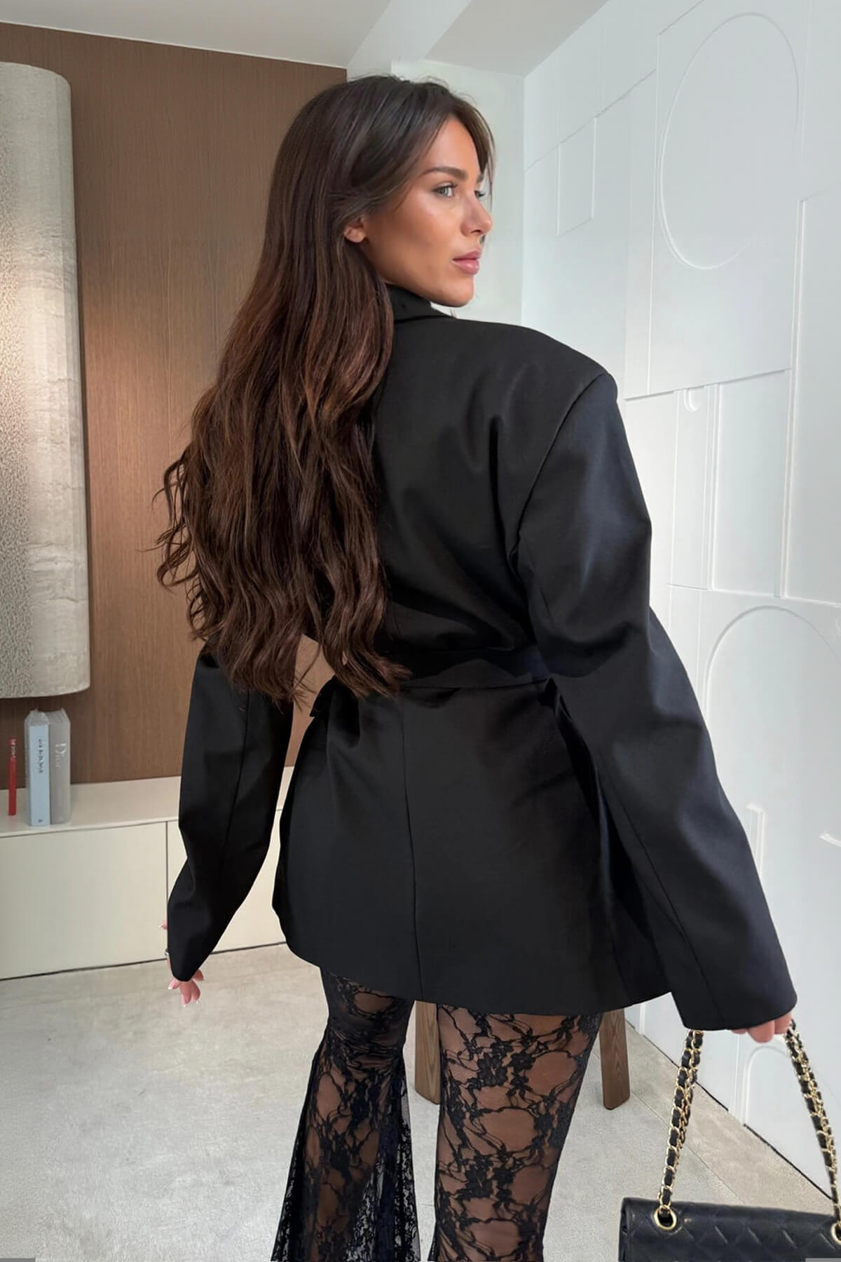 Blazer in Wool — Oversized Belted Wrap Design with Notch Lapel for Women