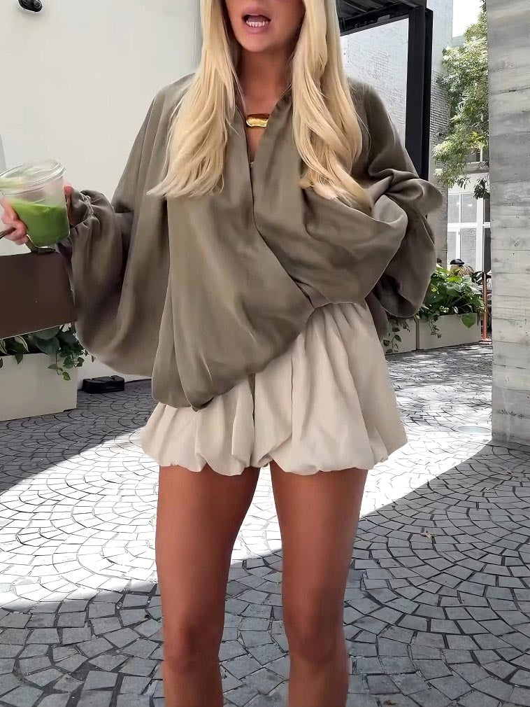Shorts in Satin — High Waist Bubble Hem Mini with Elegant Style for Women