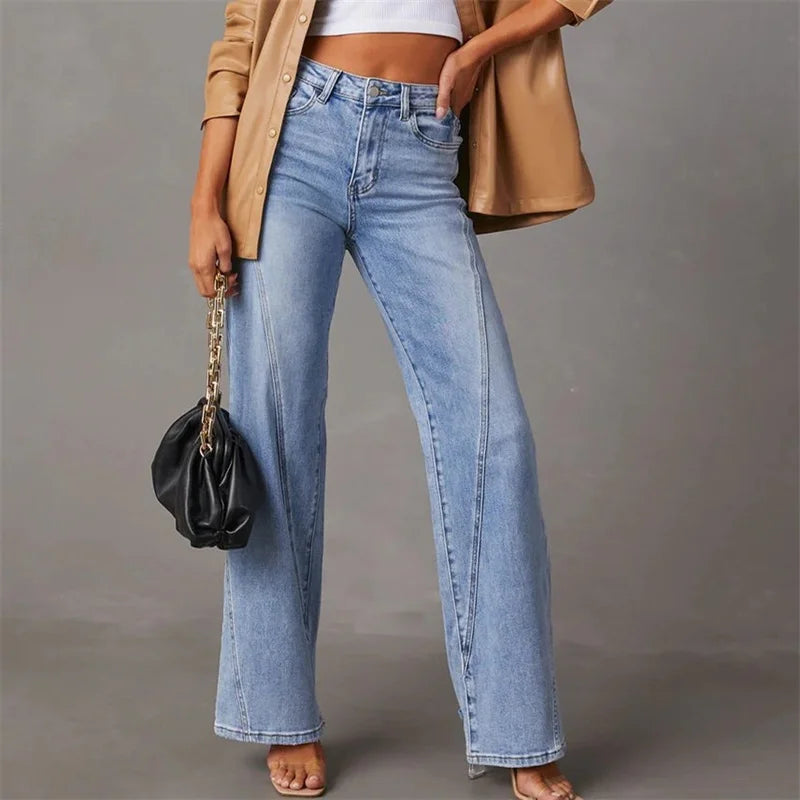 Jeans in Denim — High Rise Flare Leg with Front Panel Seam Detail for Women