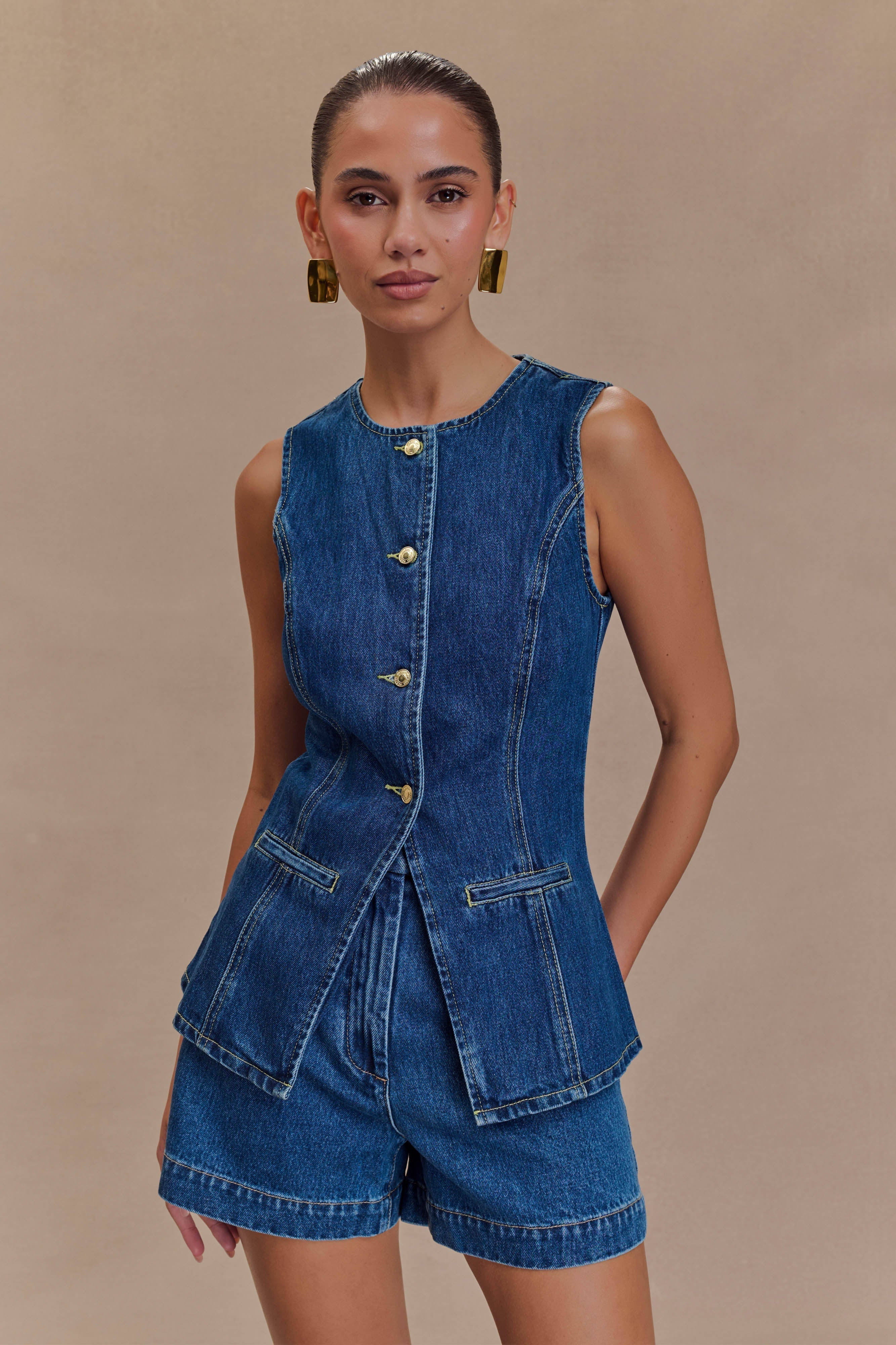 Shorts in Denim — High Waist Wide Leg Fit with Clean Tailored Finish for Women