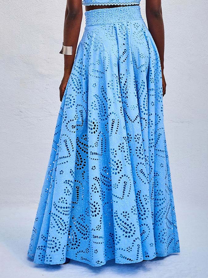 Skirt in Cotton — High Waist Eyelet Lace Maxi in Full A-Line for Boho Summer Style