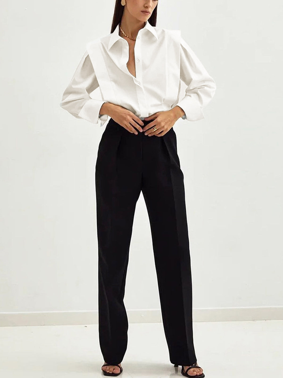 Blouse in Cotton — Oversized Button Down with Structured Power Shoulder