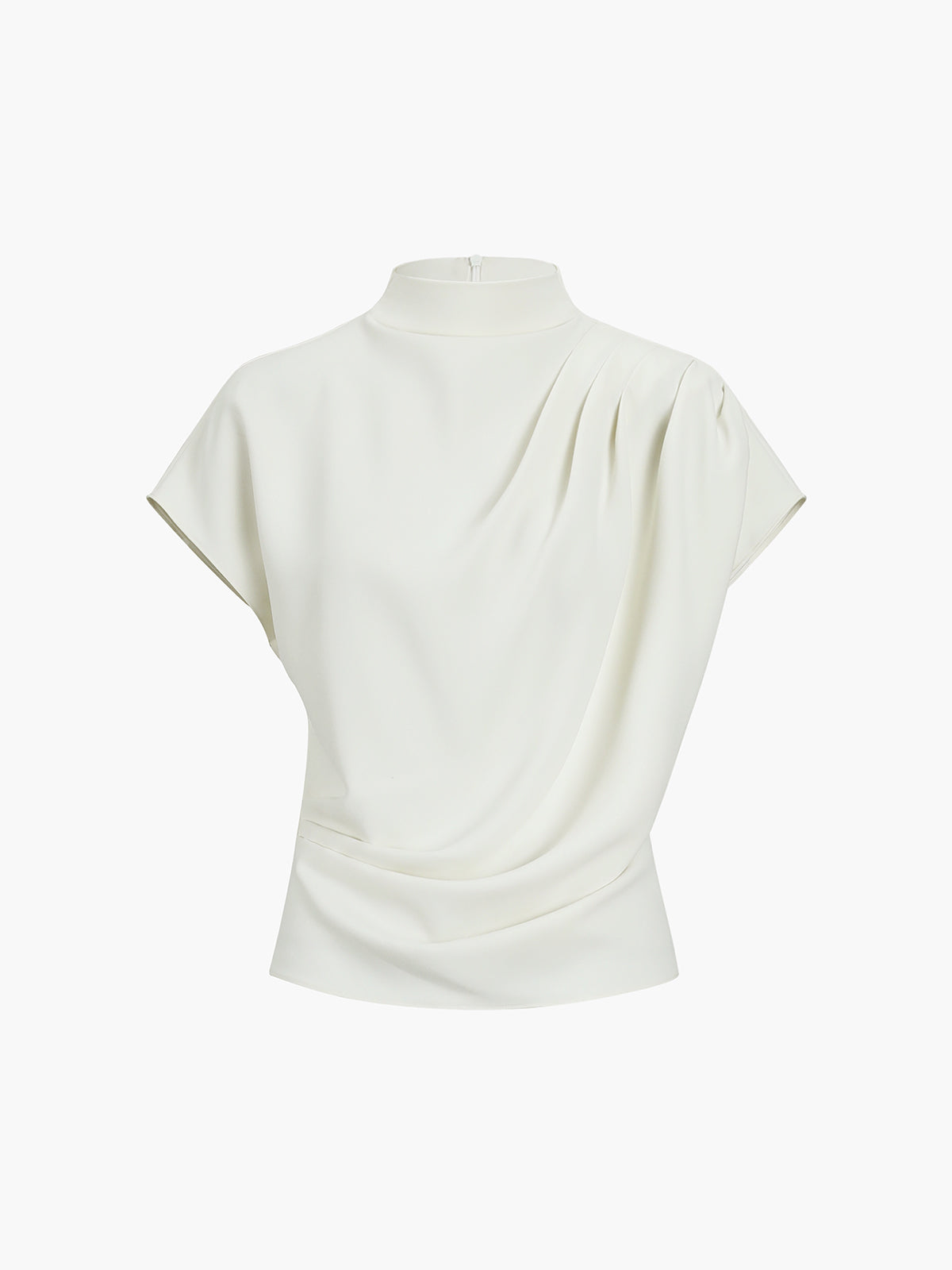 Top in Crepe — Asymmetric Draped Cowl Neck with Cap Sleeve for Elegant Occasions