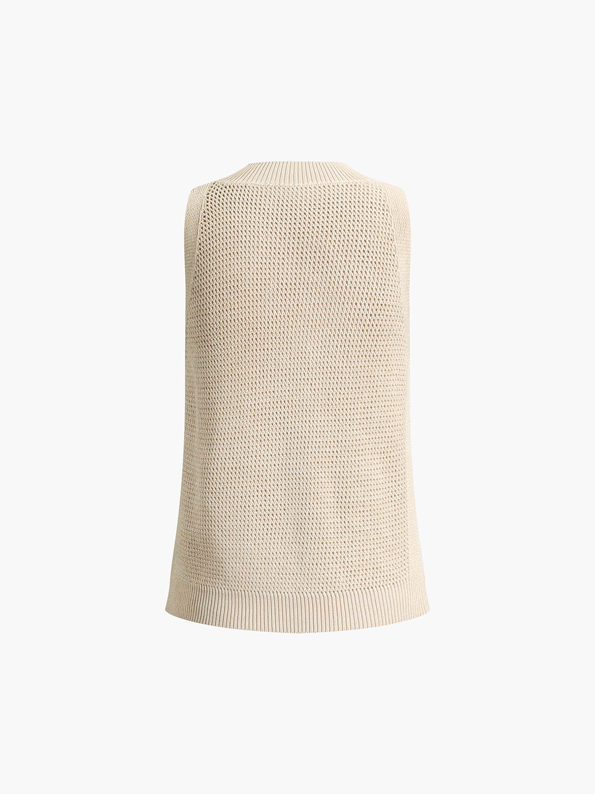 Tank Top in Cotton — Sleeveless Open Knit Crochet with Ribbed Crew Neck for Summer