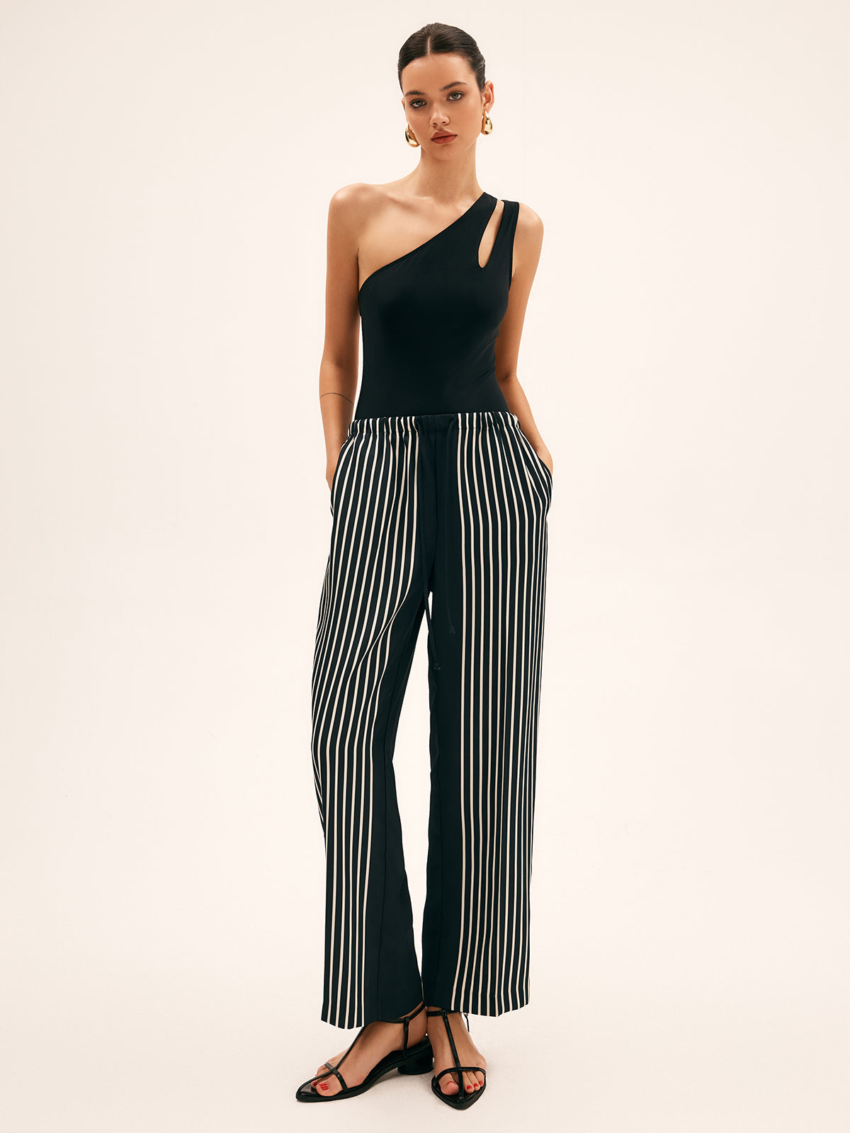 One-Piece Swimsuit in Stretch Nylon — One Shoulder Asymmetric Cutout with Open Back