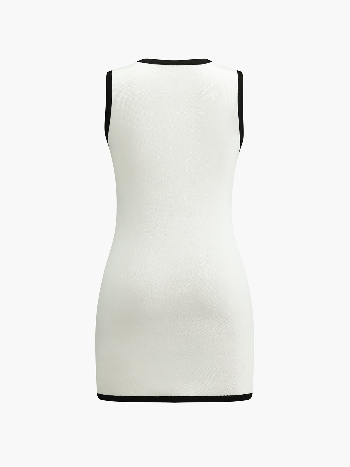Dress in Knit — Sleeveless Pearl Button Mini with Contrast Trim for Elegant Style