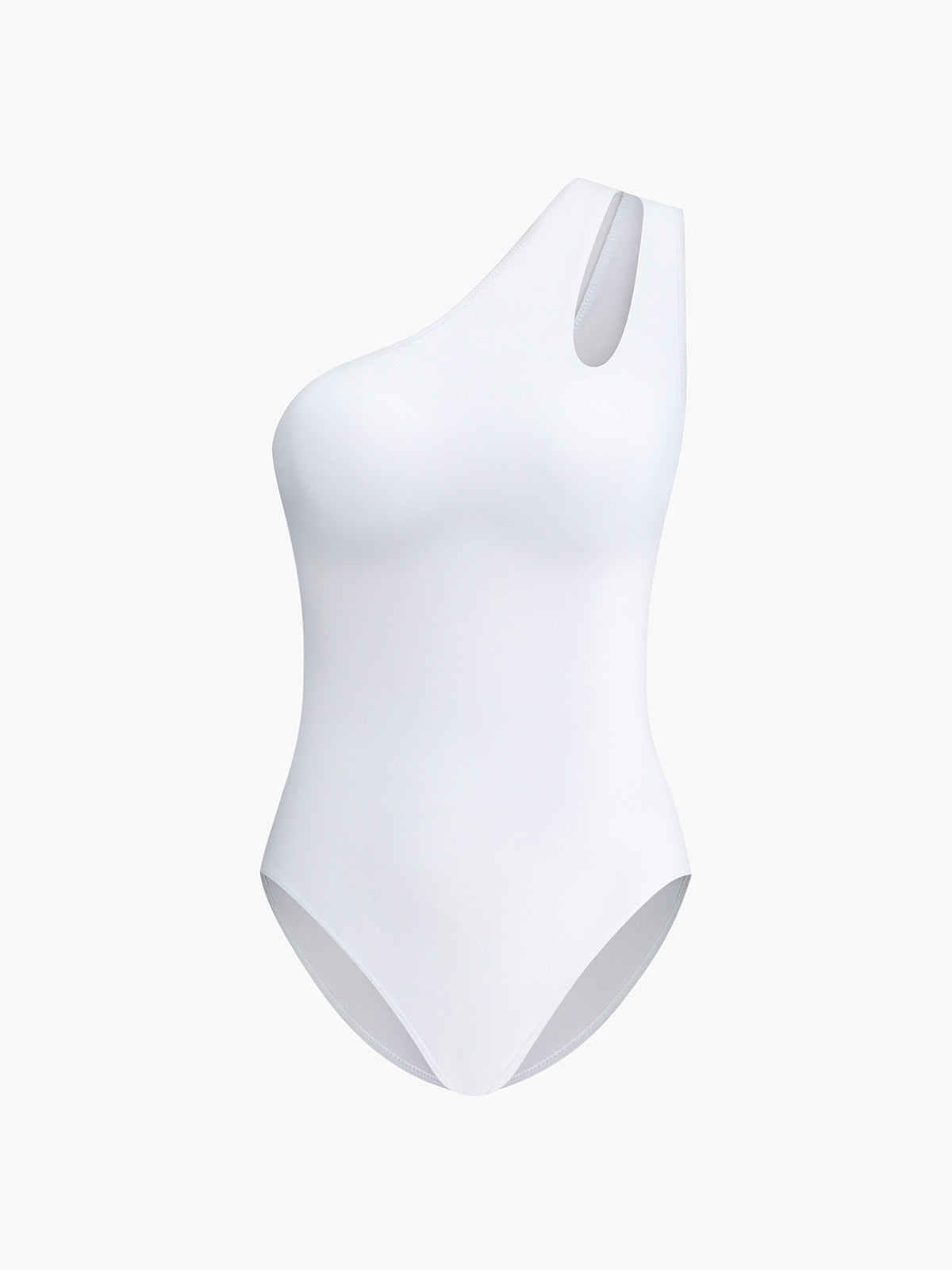One-Piece Swimsuit in Stretch Nylon — One Shoulder Asymmetric Cutout with Open Back