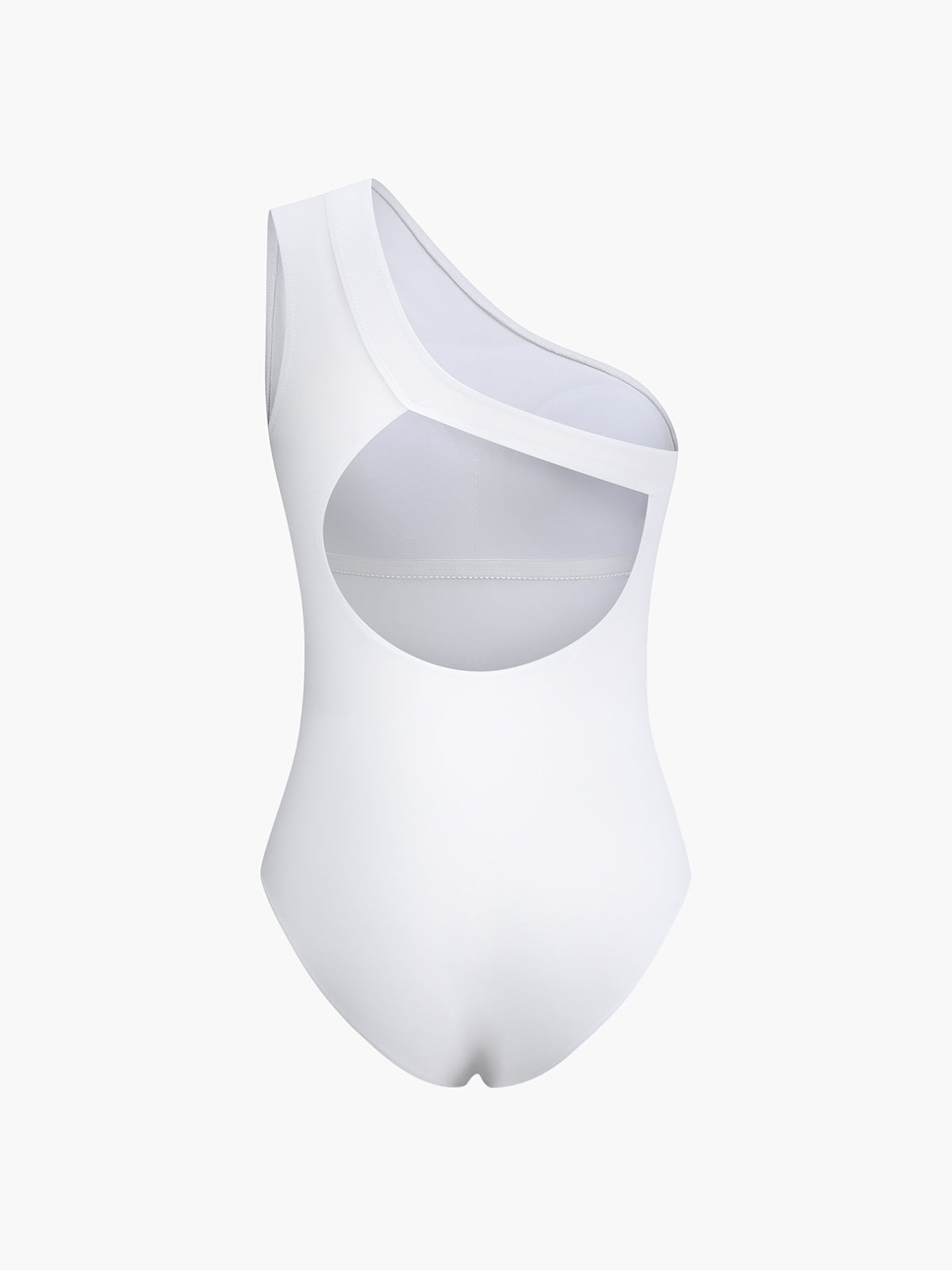One-Piece Swimsuit in Stretch Nylon — One Shoulder Asymmetric Cutout with Open Back