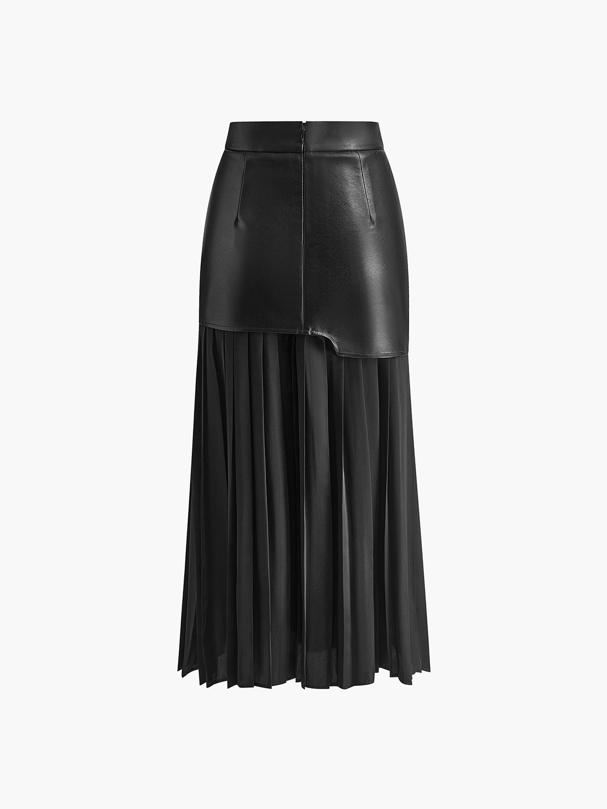 Maxi Skirt | Asymmetric Patchwork | High Waist | Leather Pleated Contrast Panel Design
