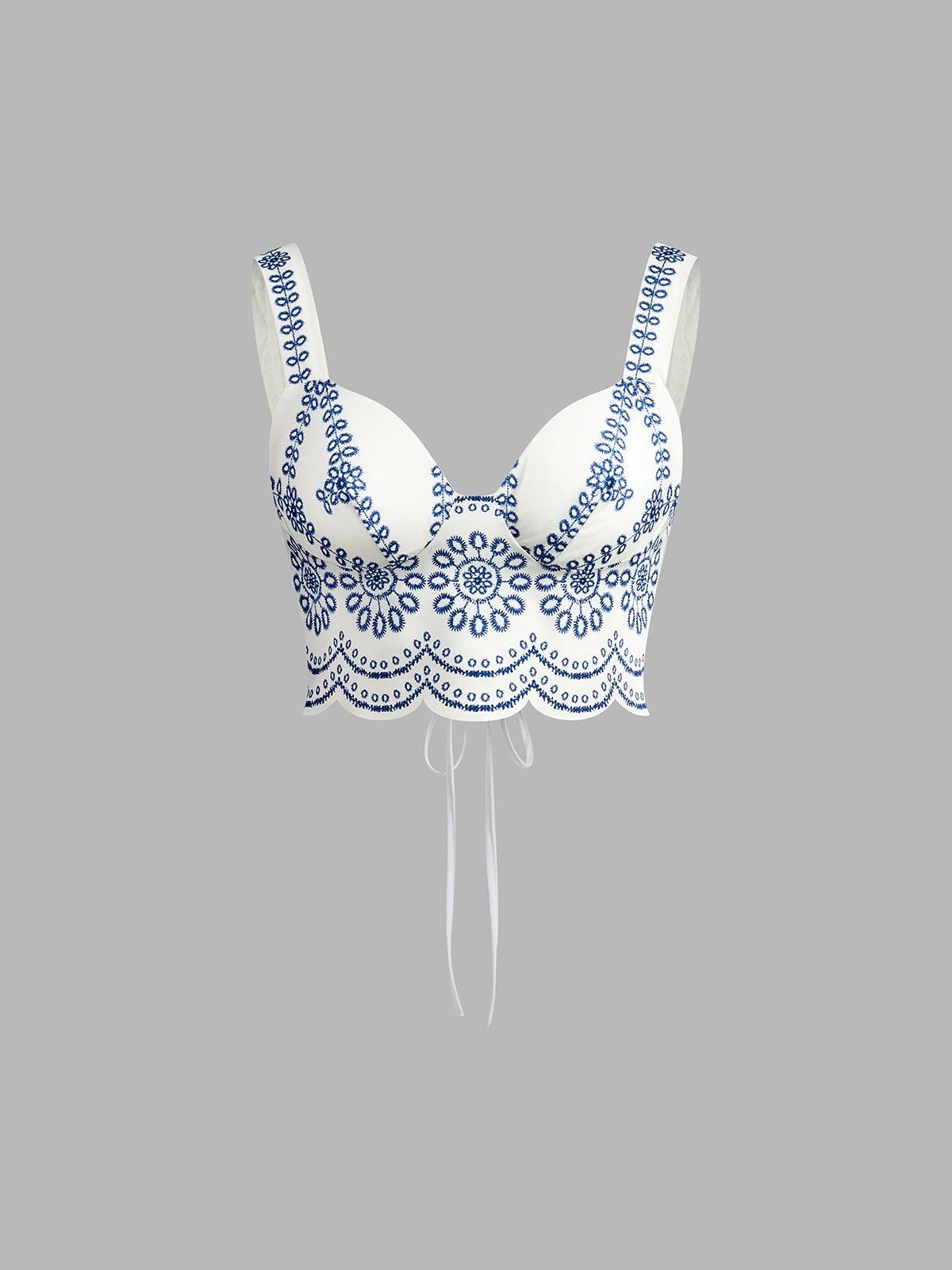 Set in Linen — Embroidered Maxi Skirt and Bustier Crop Top with Floral Detail
