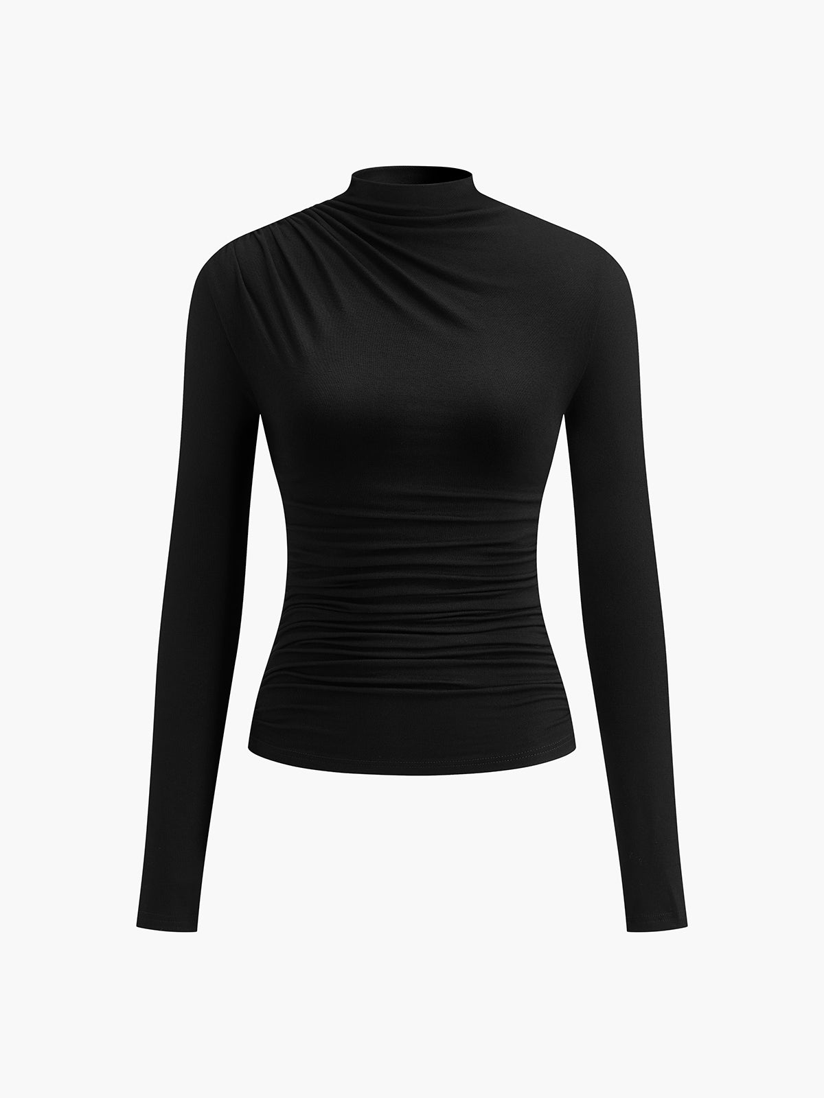 Top in Viscose — Asymmetric Draped Neckline with Ruched Side for Fitted Bodycon Style