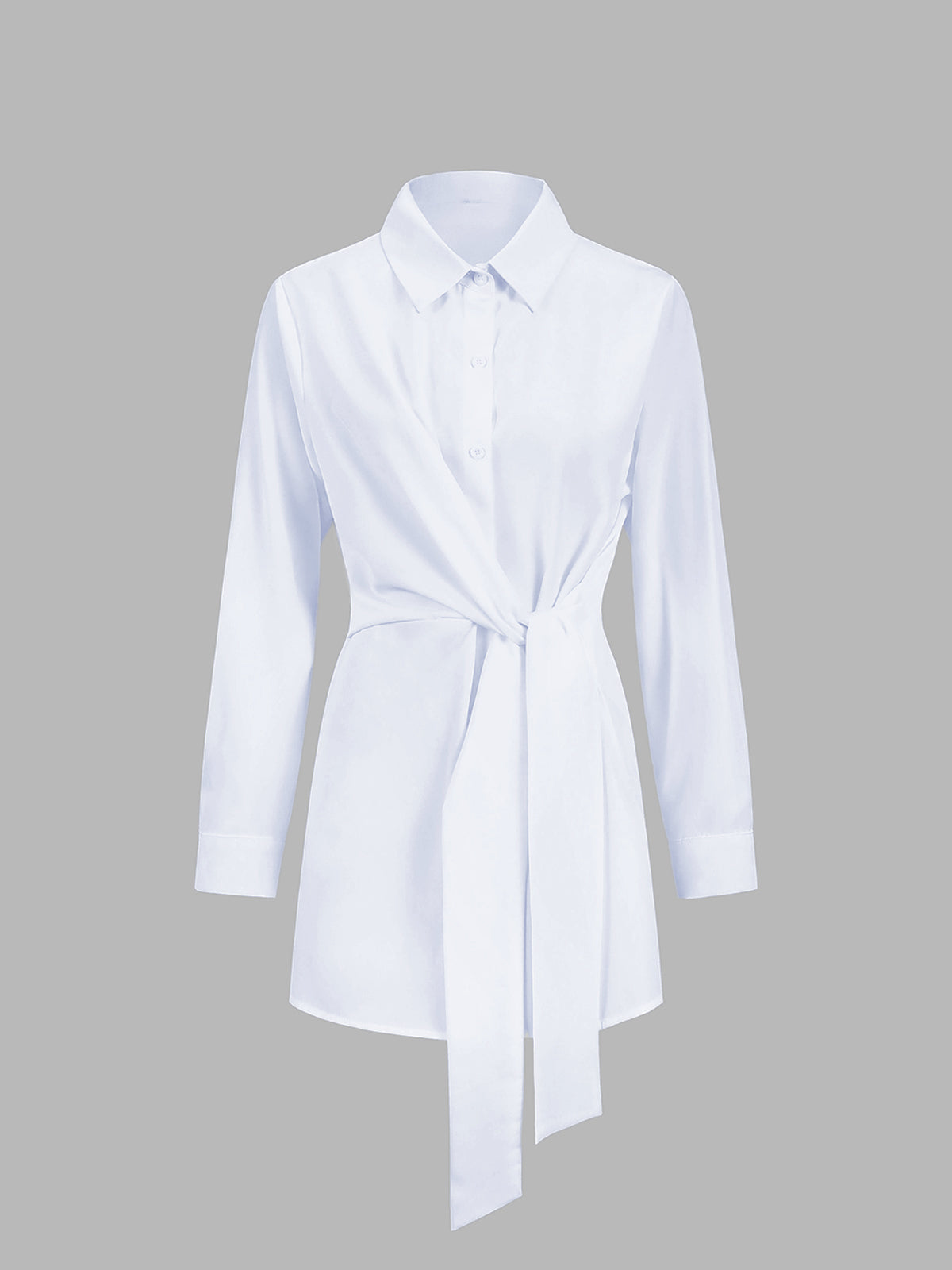 Blouse in Cotton Poplin — Long Sleeve Tie Front with Shirt Collar for Office Wear