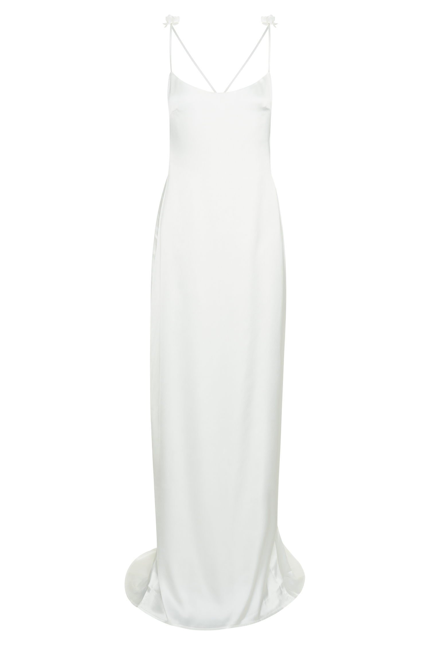 Dress in Satin — Backless Slip Maxi with 3D Floral Strap Detail for Bridal and Wedding