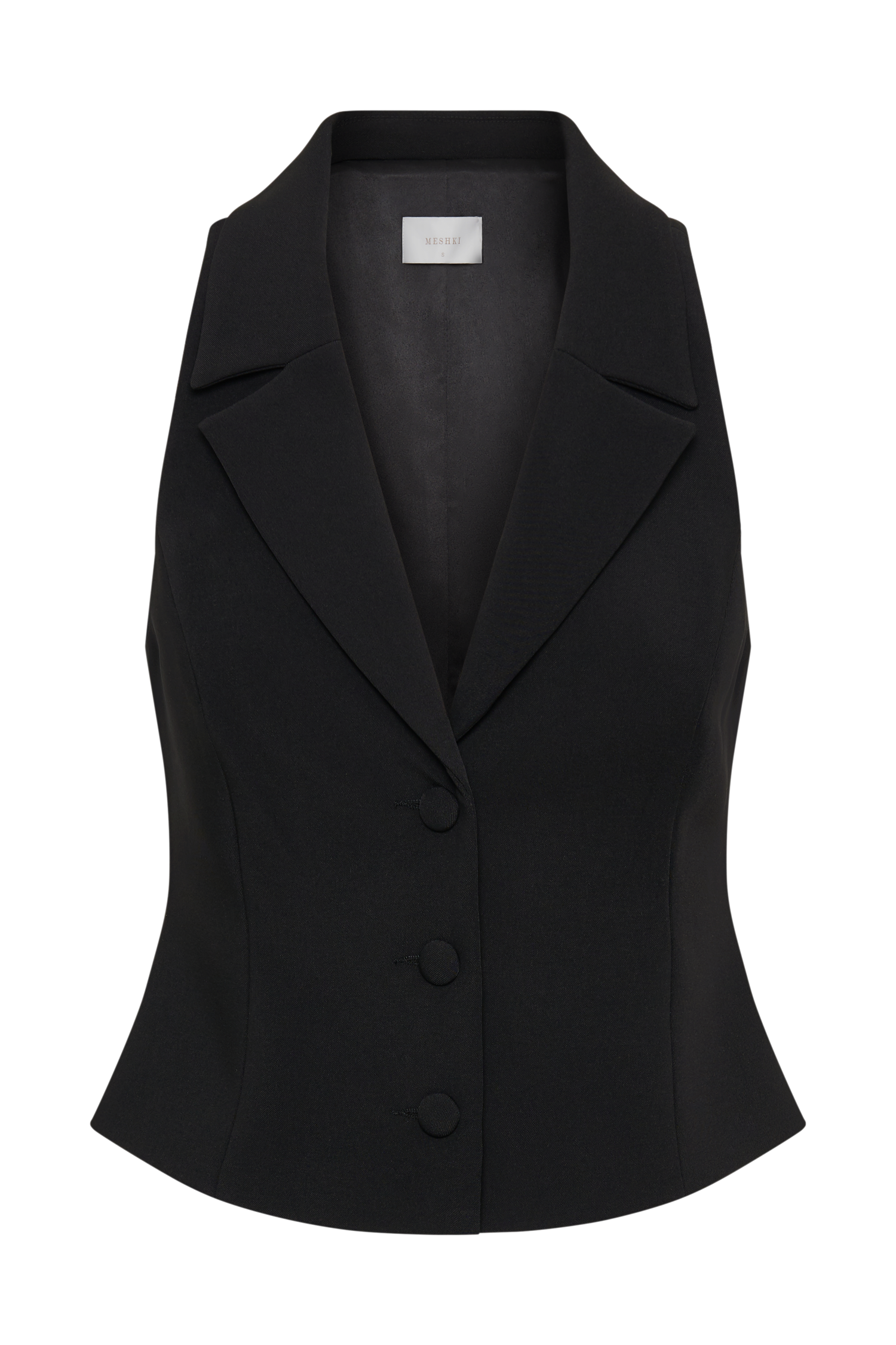 Vest in Crepe — Halter Neck Sleeveless Blazer Waistcoat with Notch Lapel and Button Front for Women