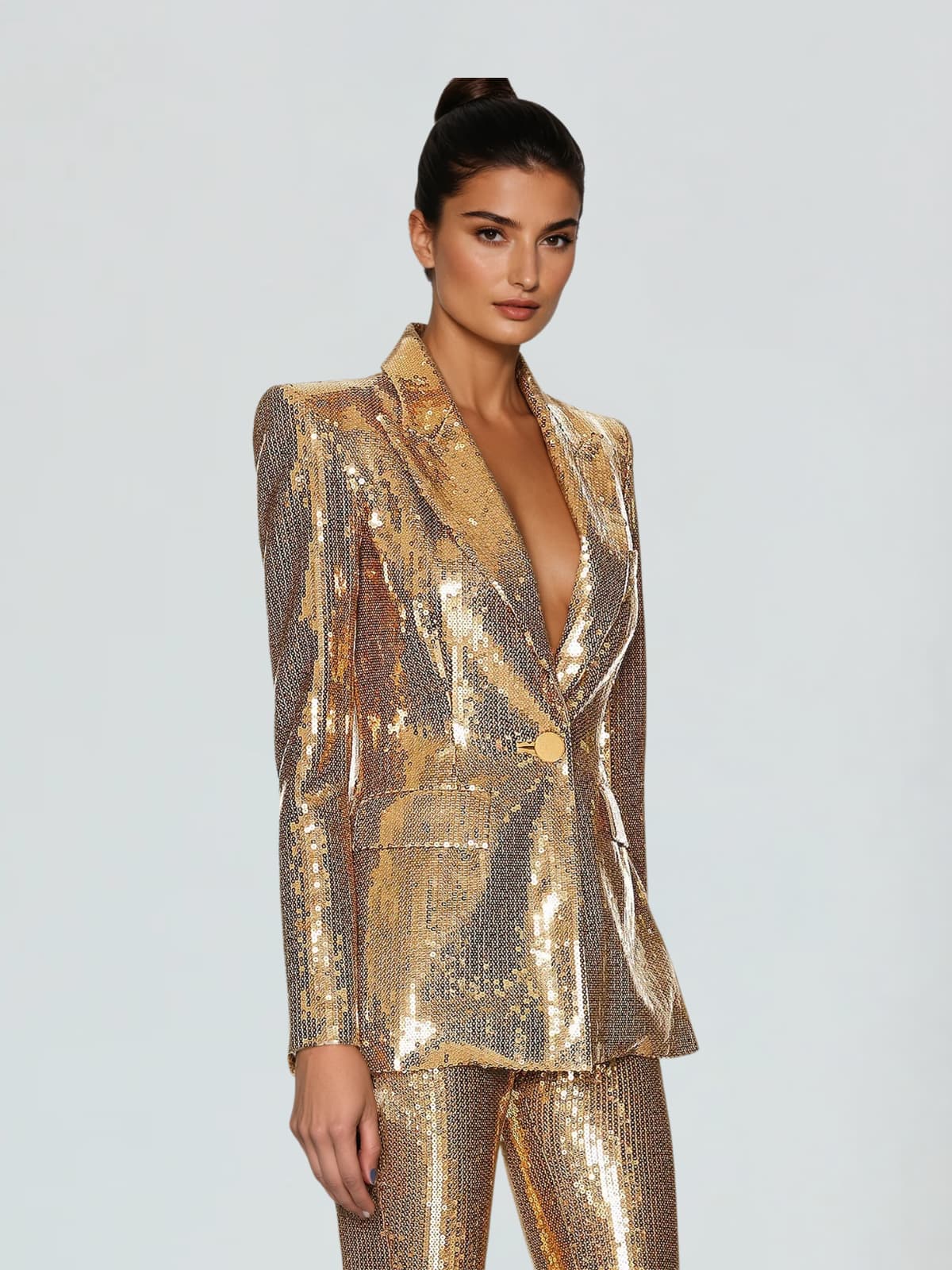 Set in Sequin — Tailored Blazer and Flare Trousers Suit for Women with Evening Style