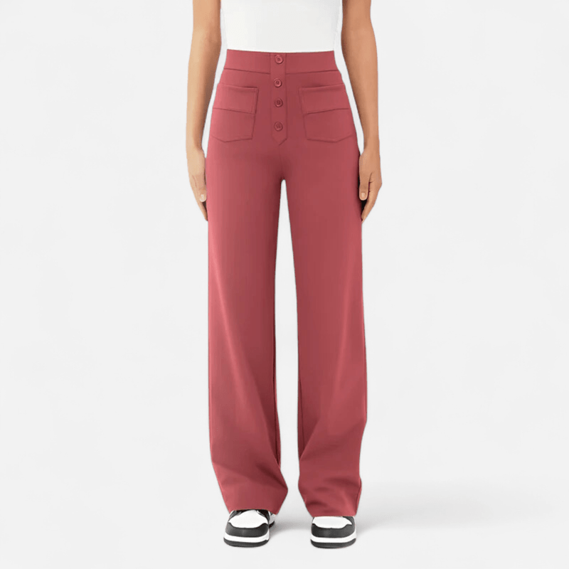 Trousers in Ponte — Wide Leg High Waist Tailored Dress Pants with Button Front for Women