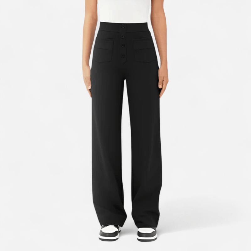 Trousers in Ponte — Wide Leg High Waist Tailored Dress Pants with Button Front for Women