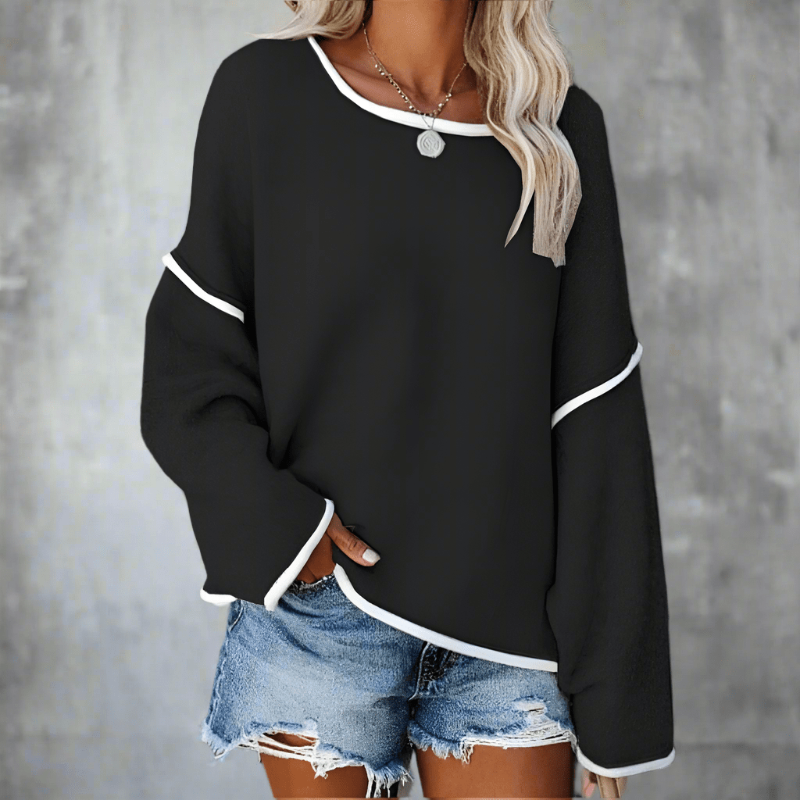 Sweater in Knit — Oversized Off Shoulder with Contrast Trim and Long Sleeves for Women