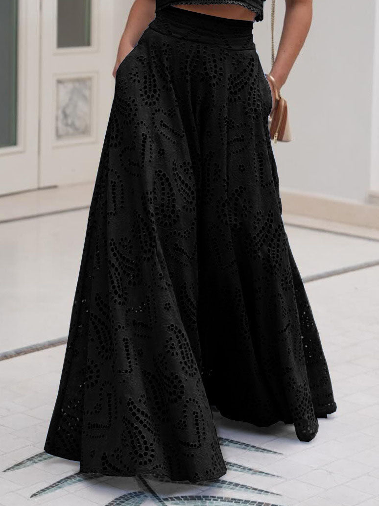 Skirt in Cotton — High Waist Eyelet Lace Maxi in Full A-Line for Boho Summer Style