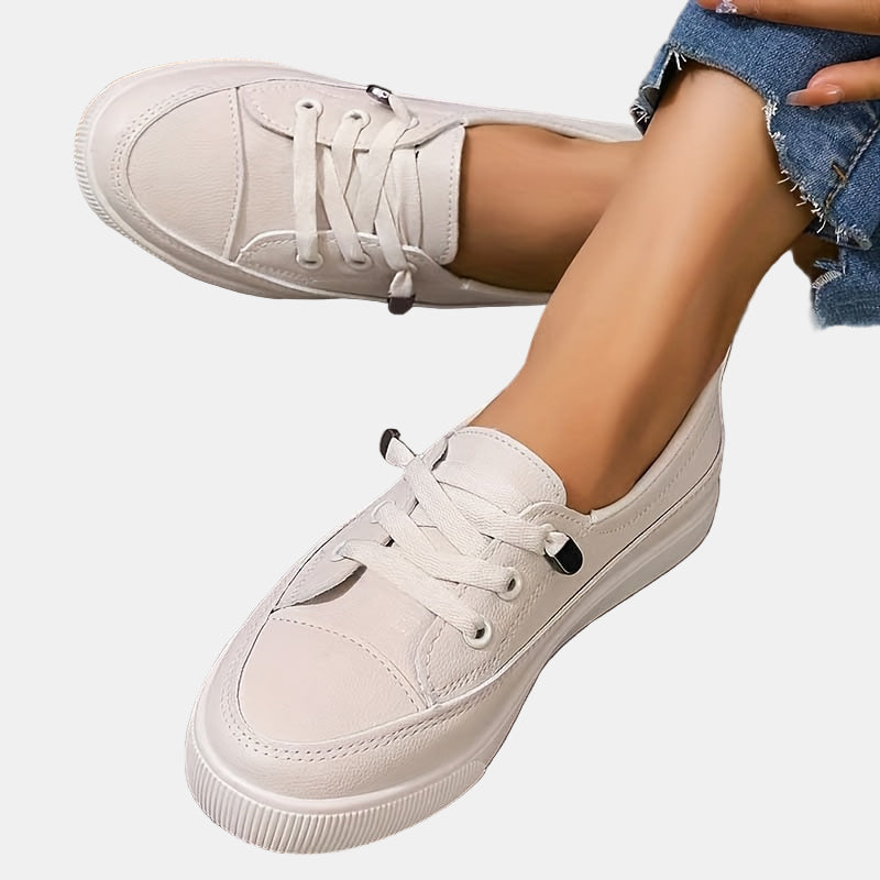 Sneakers with Chunky Platform Sole in Faux Leather — Lace Up Everyday Style for Women