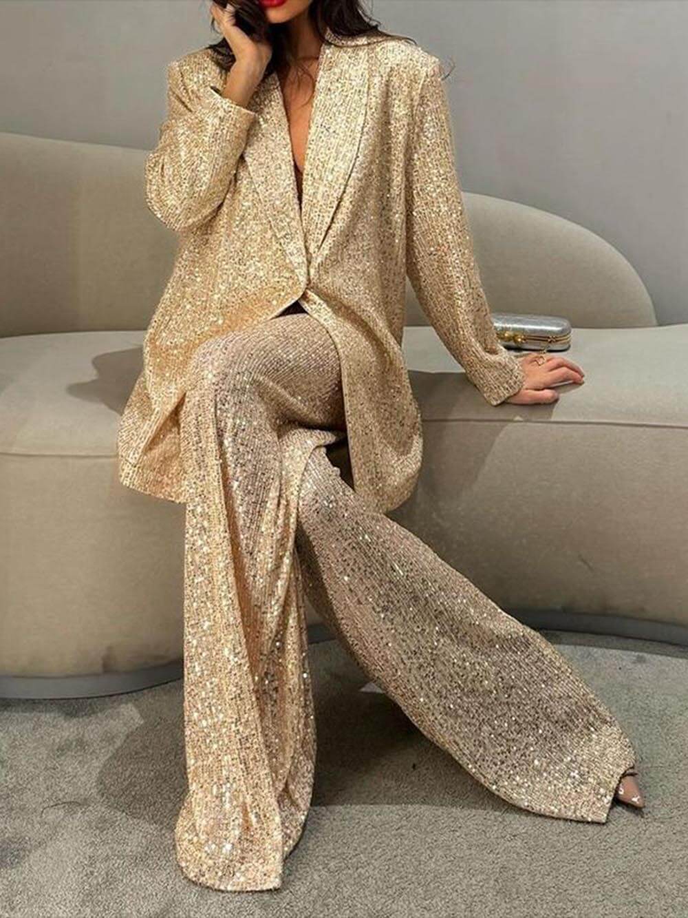 Blazer in Sequin — Longline Oversized Relaxed Fit for Evening and Party Wear for Women