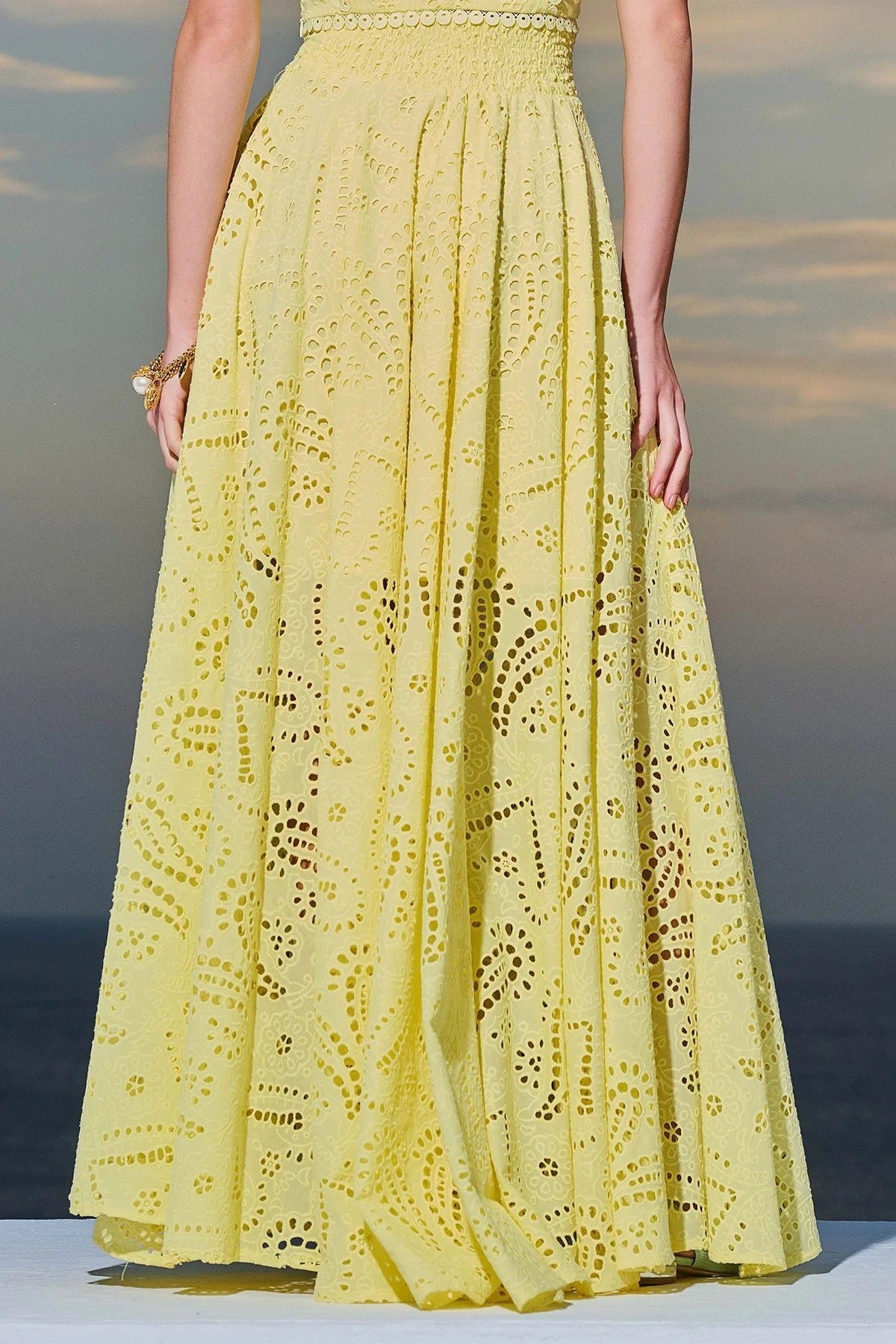 Skirt in Cotton — High Waist Eyelet Lace Maxi in Full A-Line for Boho Summer Style