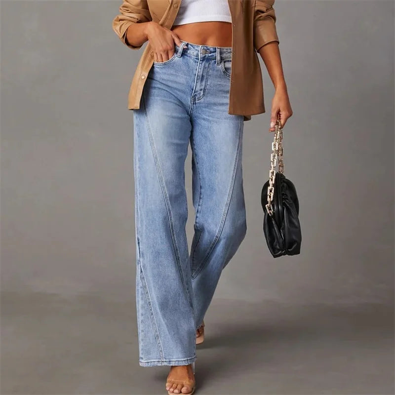 Jeans in Denim — High Rise Flare Leg with Front Panel Seam Detail for Women