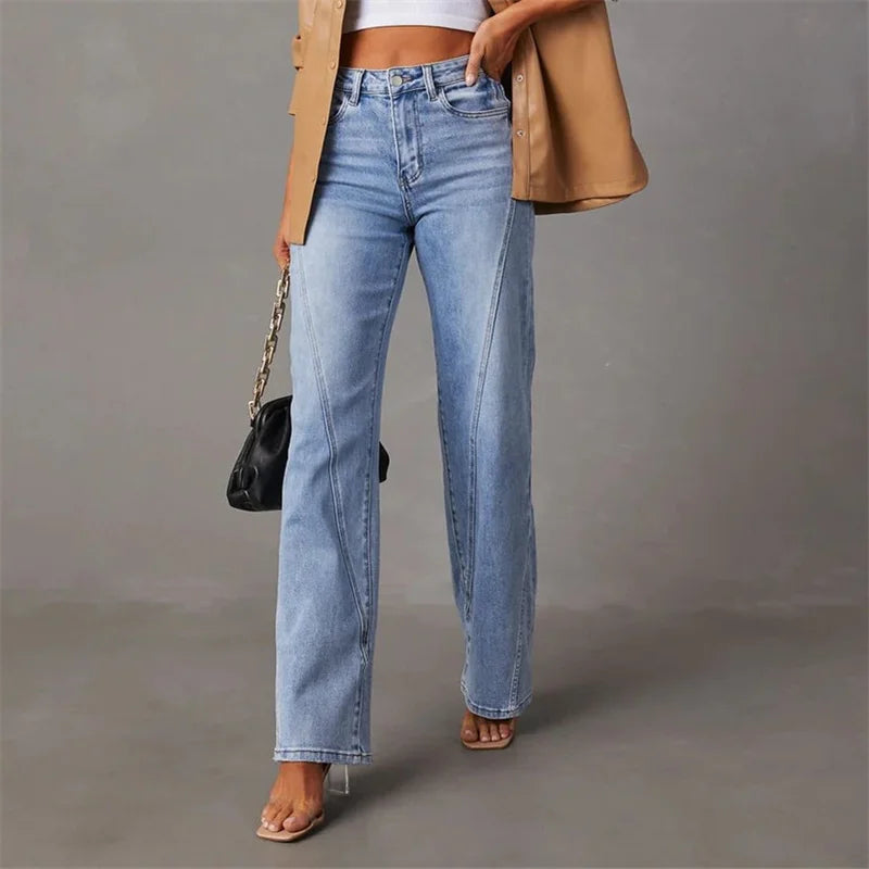 Jeans in Denim — High Rise Flare Leg with Front Panel Seam Detail for Women