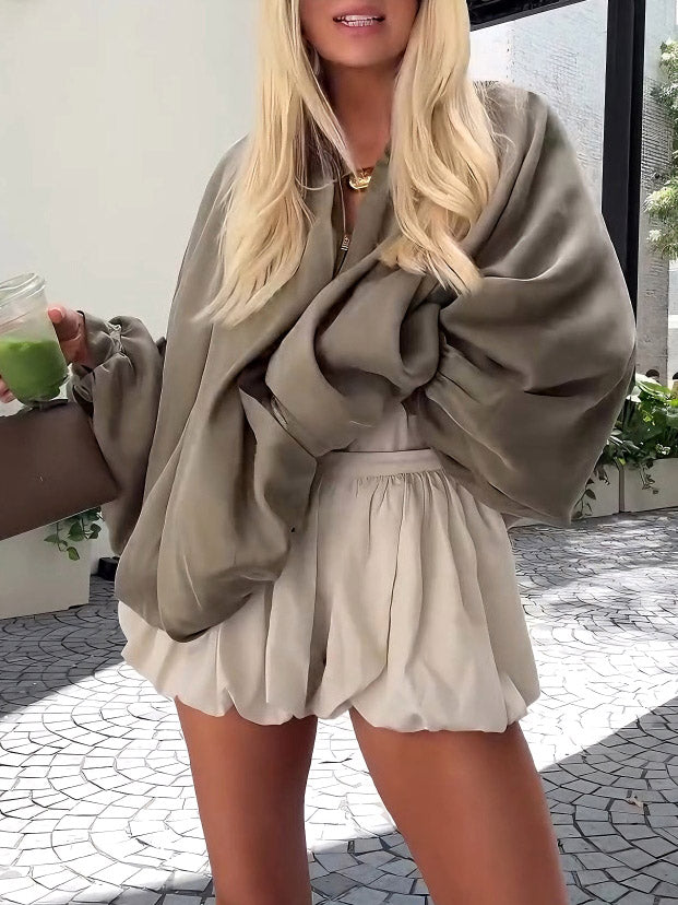 Shorts in Satin — High Waist Bubble Hem Mini with Elegant Style for Women