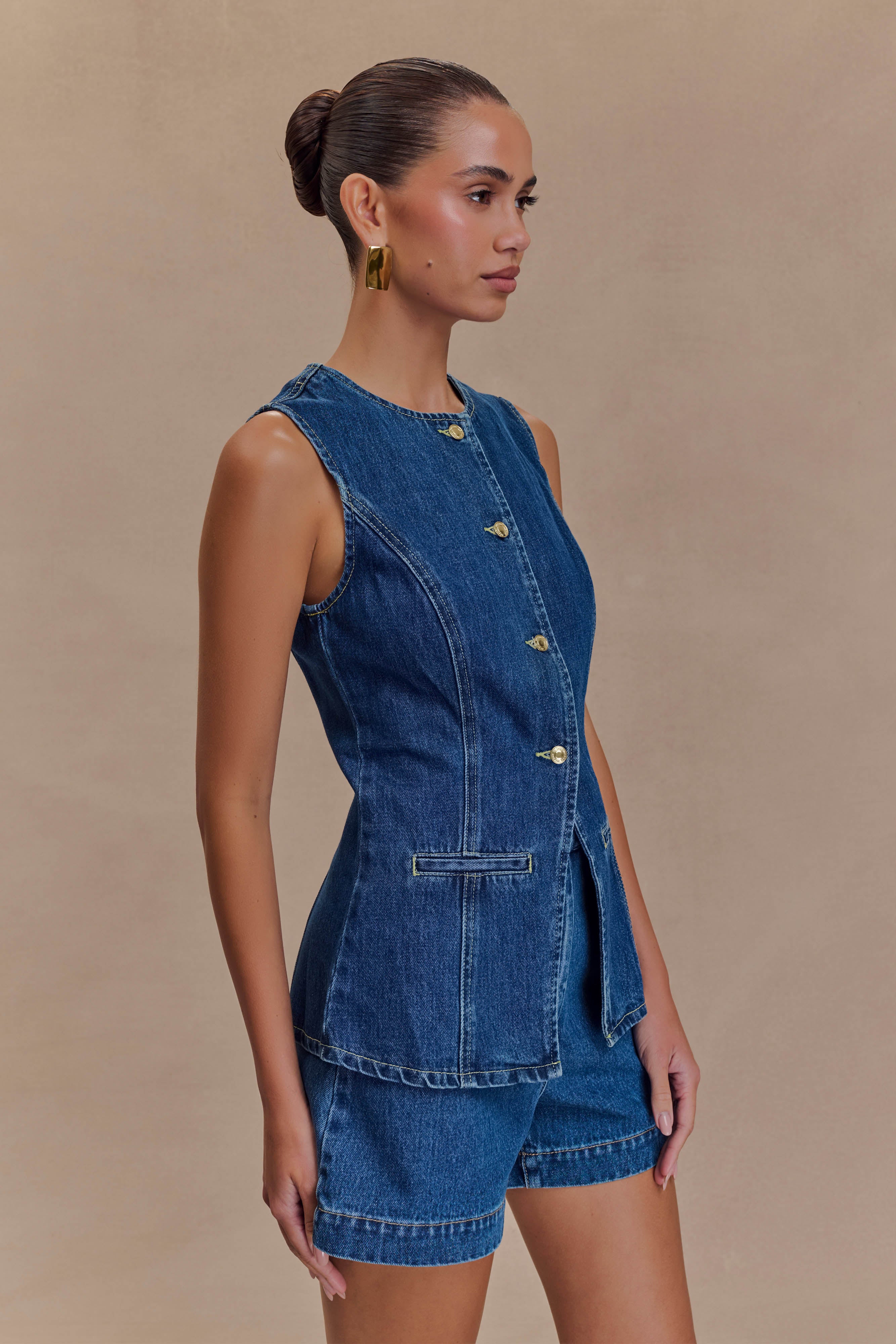 Shorts in Denim — High Waist Wide Leg Fit with Clean Tailored Finish for Women