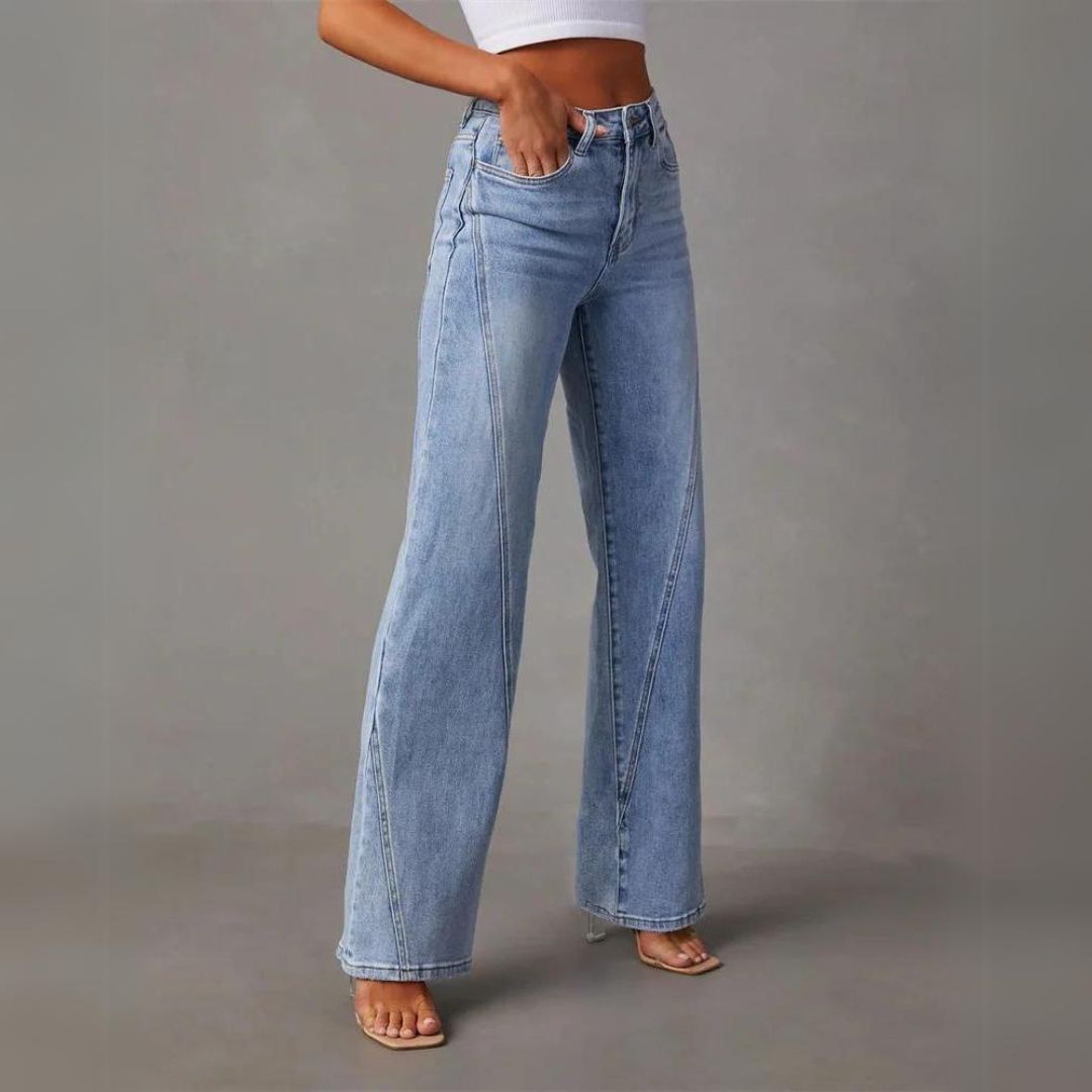 Larex | Jeans Denim | High Waist Wide Leg Flared Hem