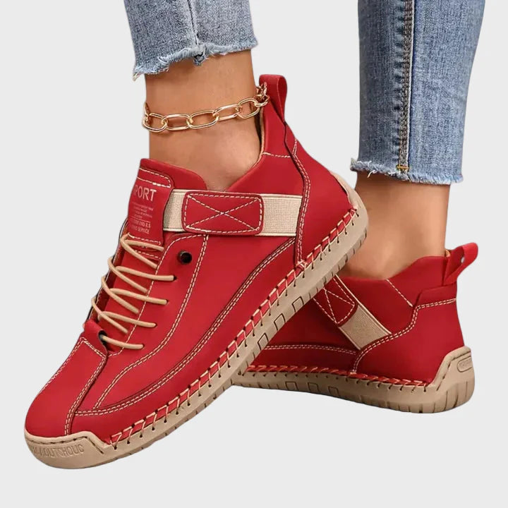 Sneakers in Faux Leather — Casual Lace-Up with Ankle Strap for Everyday Wear