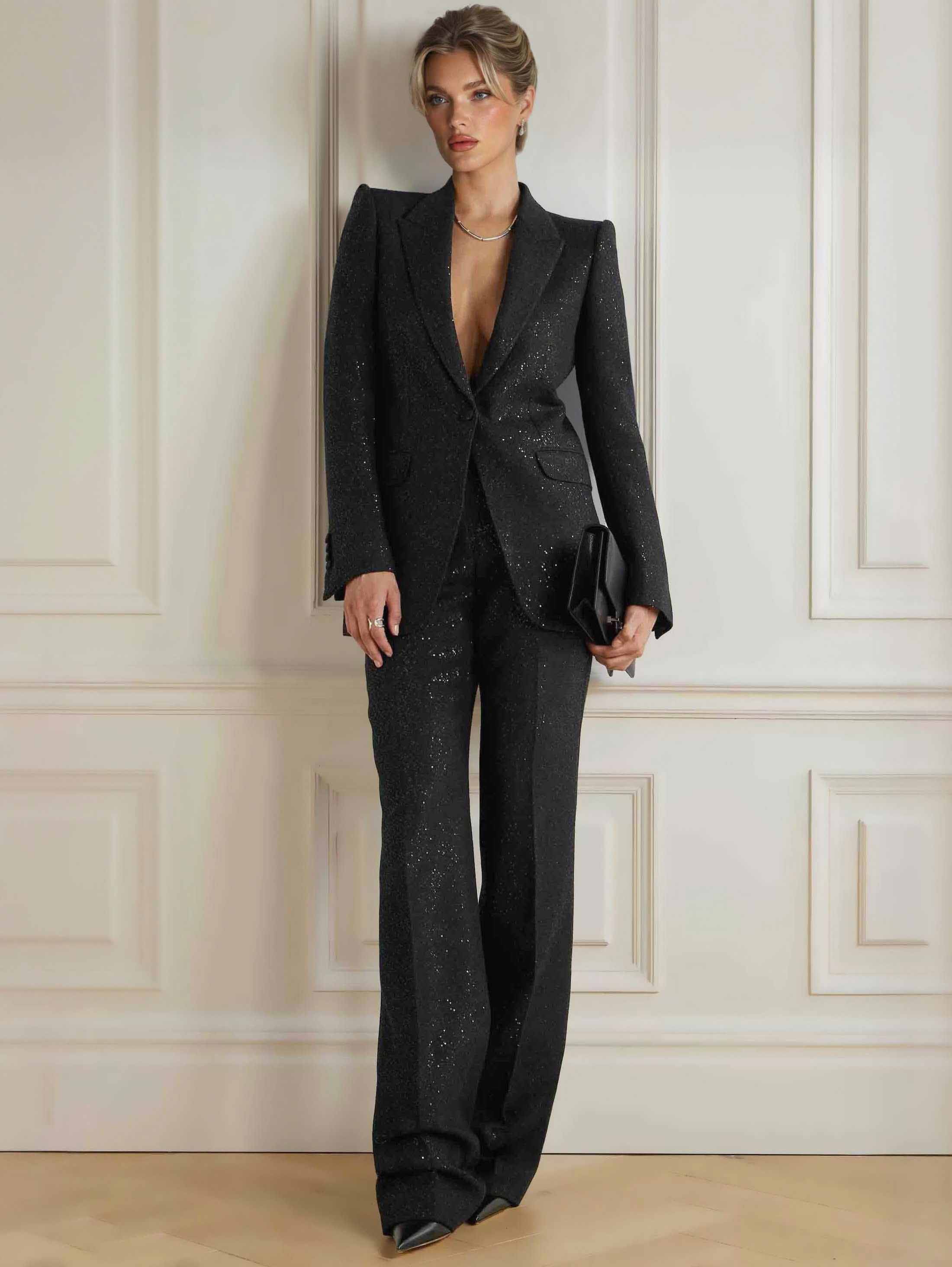 Blazer in Sequin — Slim Fit Structured Shoulder for Evening and Party Wear for Women