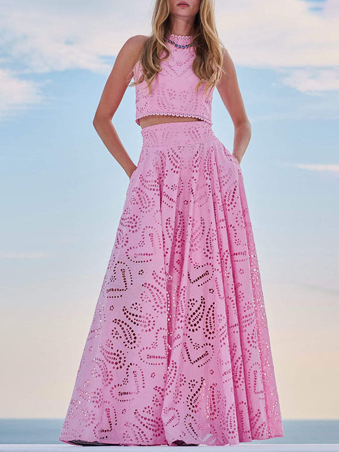 Skirt in Cotton — High Waist Eyelet Lace Maxi in Full A-Line for Boho Summer Style