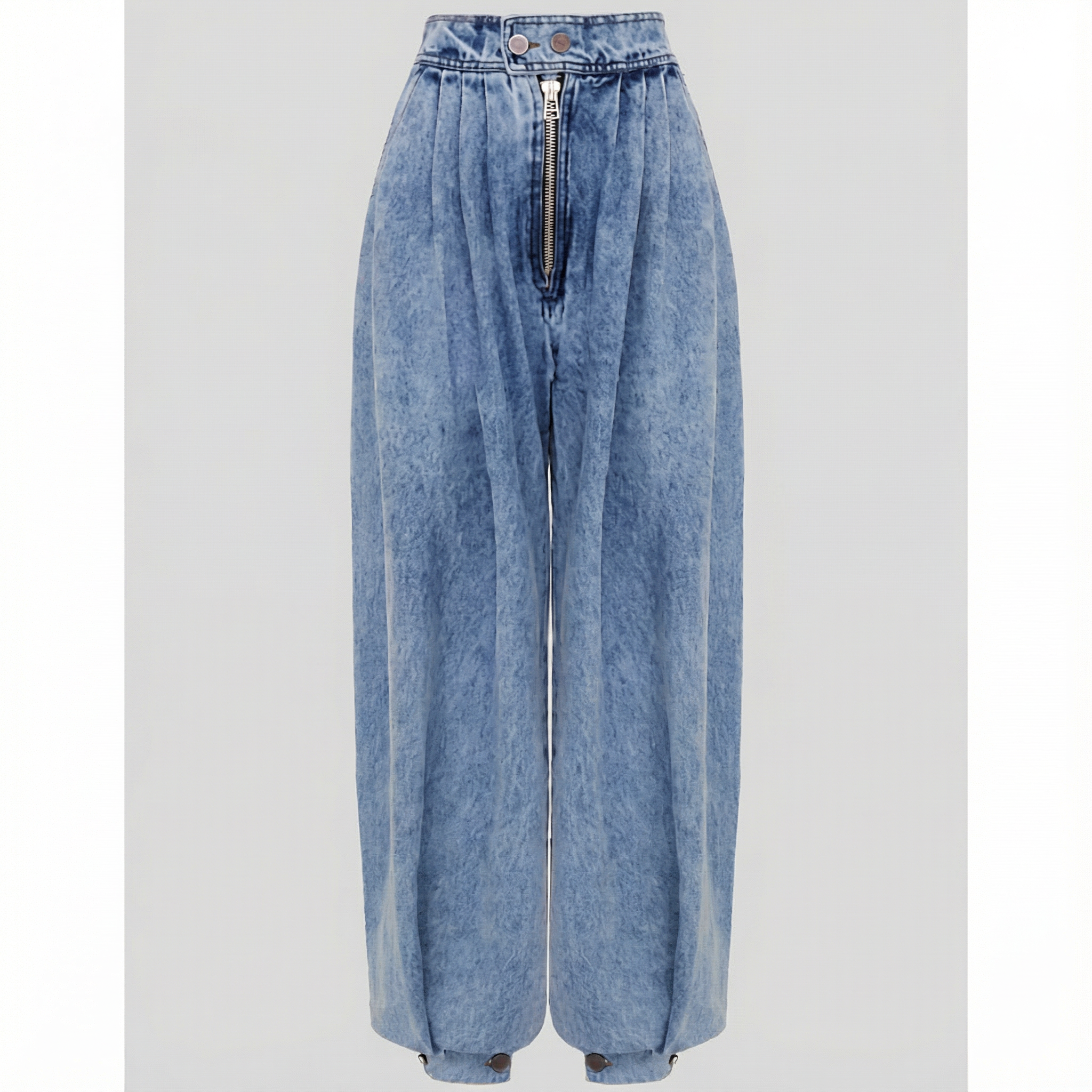 Jeans in Denim — High Waist Balloon Leg with Pleated Front and Gathered Cuffs for Women