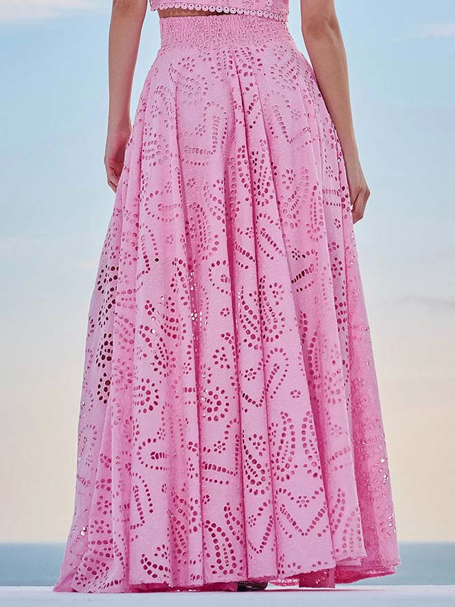 Skirt in Cotton — High Waist Eyelet Lace Maxi in Full A-Line for Boho Summer Style
