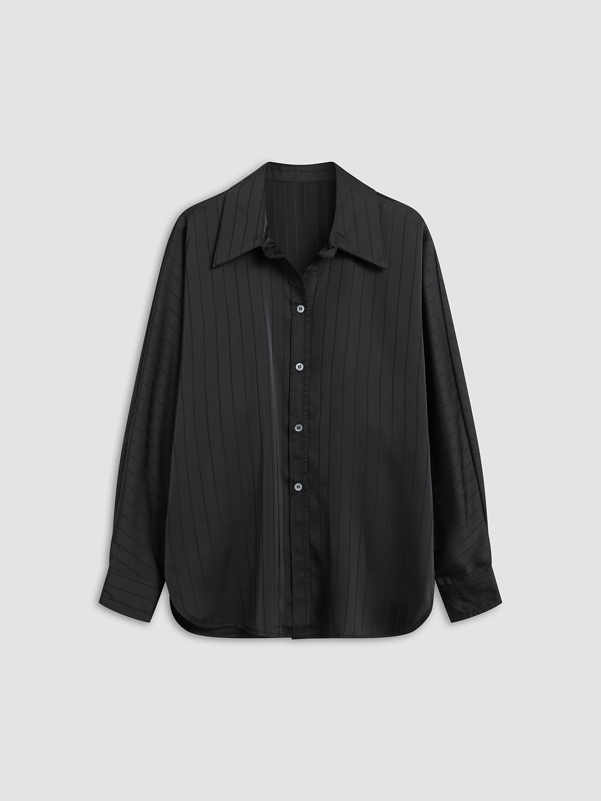 Blouse in Satin — Oversized Long Sleeve Button Down with Tonal Stripe for Elegant Wear