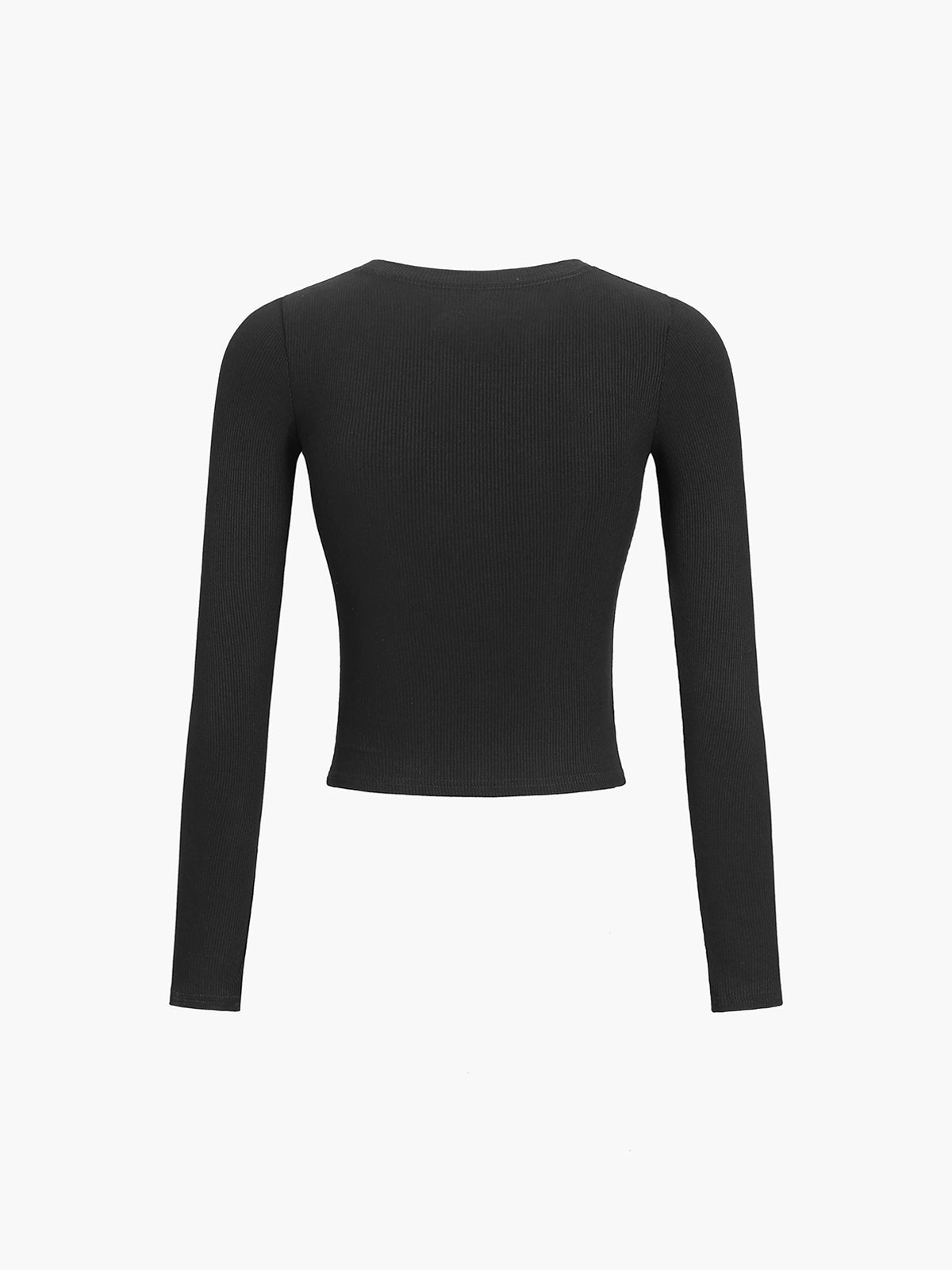 Top in Ribbed Knit — Cropped Long Sleeve Henley with Button Placket for Women