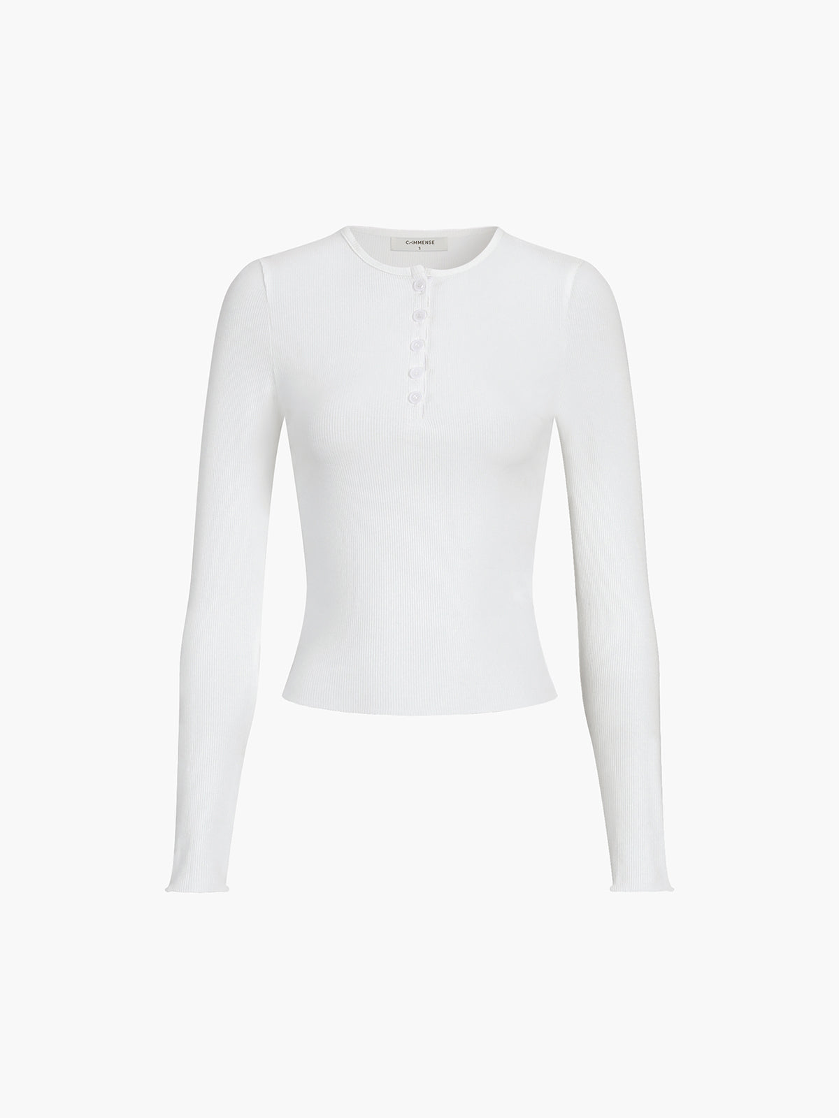 Top in Ribbed Knit — Slim Fit Long Sleeve Henley with Button Placket for Everyday Wear