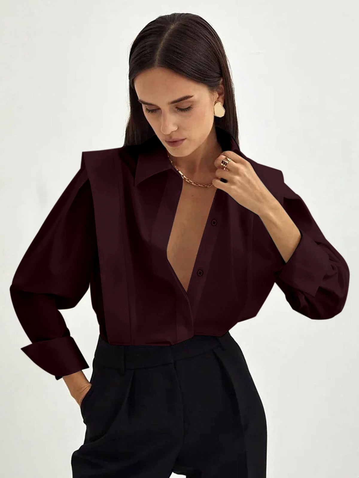 Blouse in Cotton — Oversized Button Down with Structured Power Shoulder