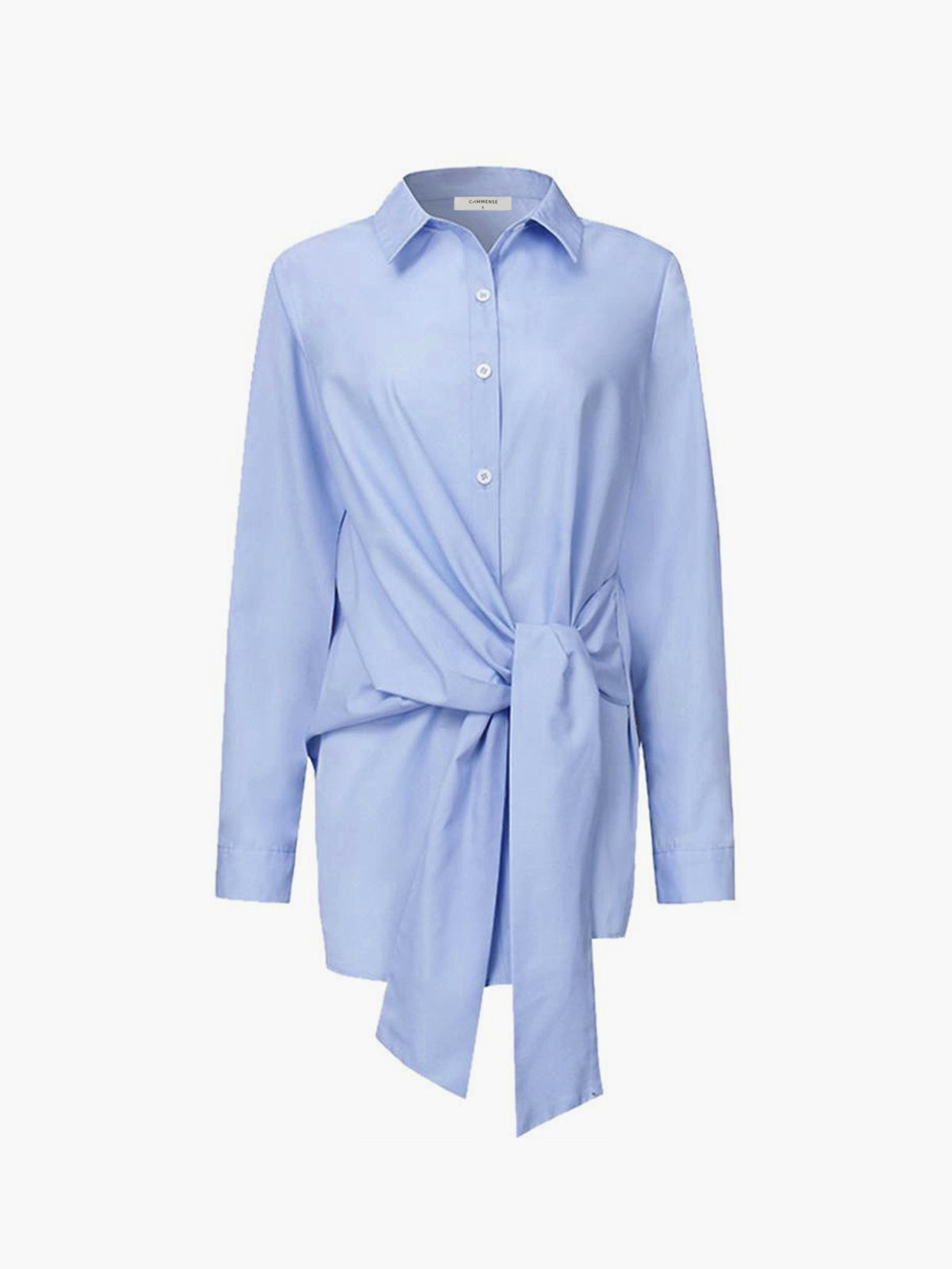 Blouse in Cotton Poplin — Long Sleeve Tie Front with Shirt Collar for Office Wear