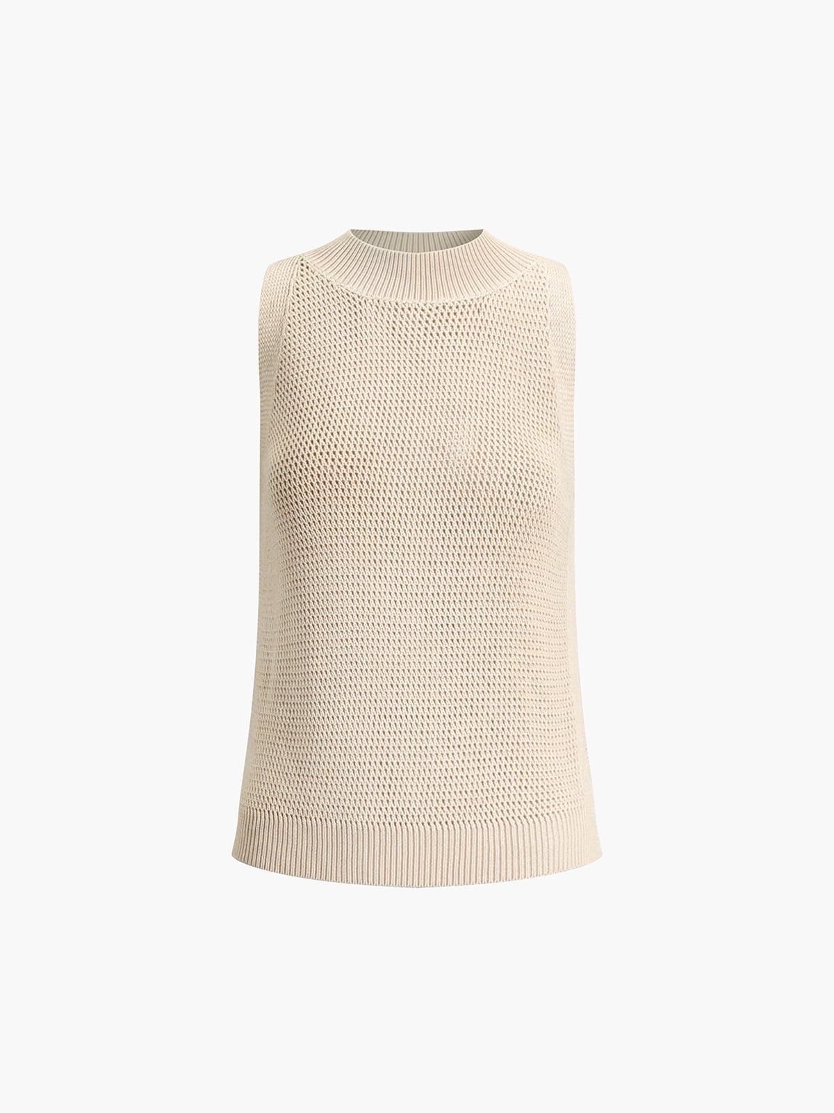 Tank Top in Cotton — Sleeveless Open Knit Crochet with Ribbed Crew Neck for Summer