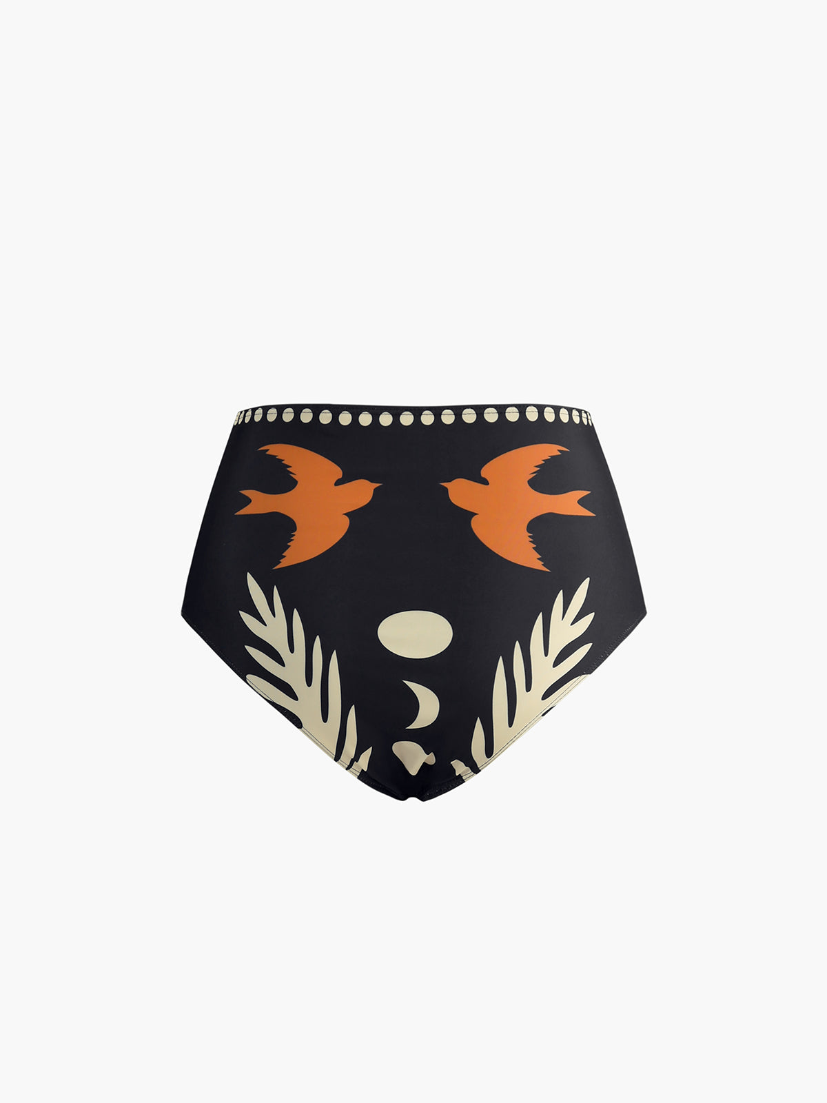 Bikini Set in Stretch Nylon — One-Shoulder High Waist with Celestial Bird Print