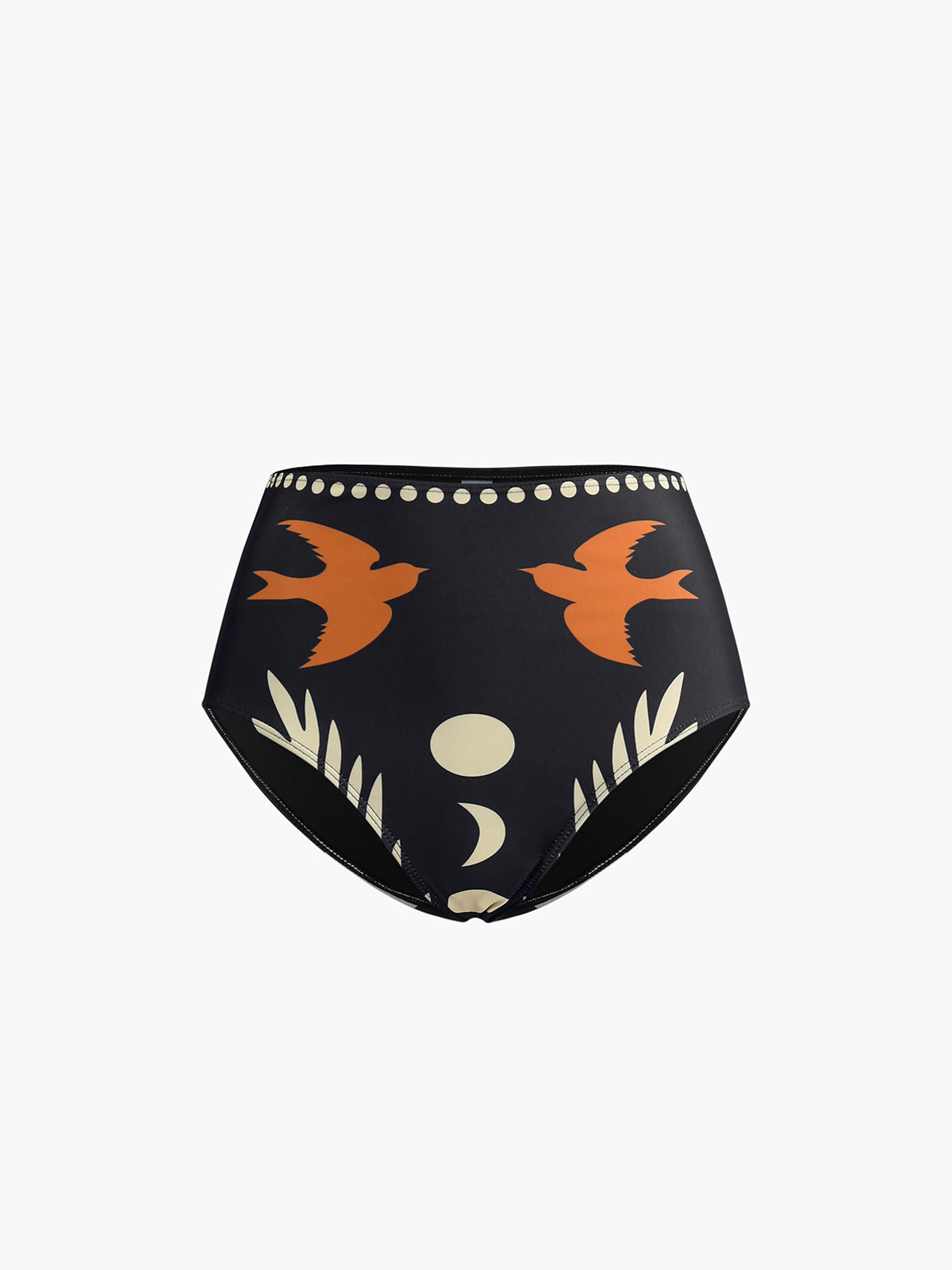 Bikini Set in Stretch Nylon — One-Shoulder High Waist with Celestial Bird Print