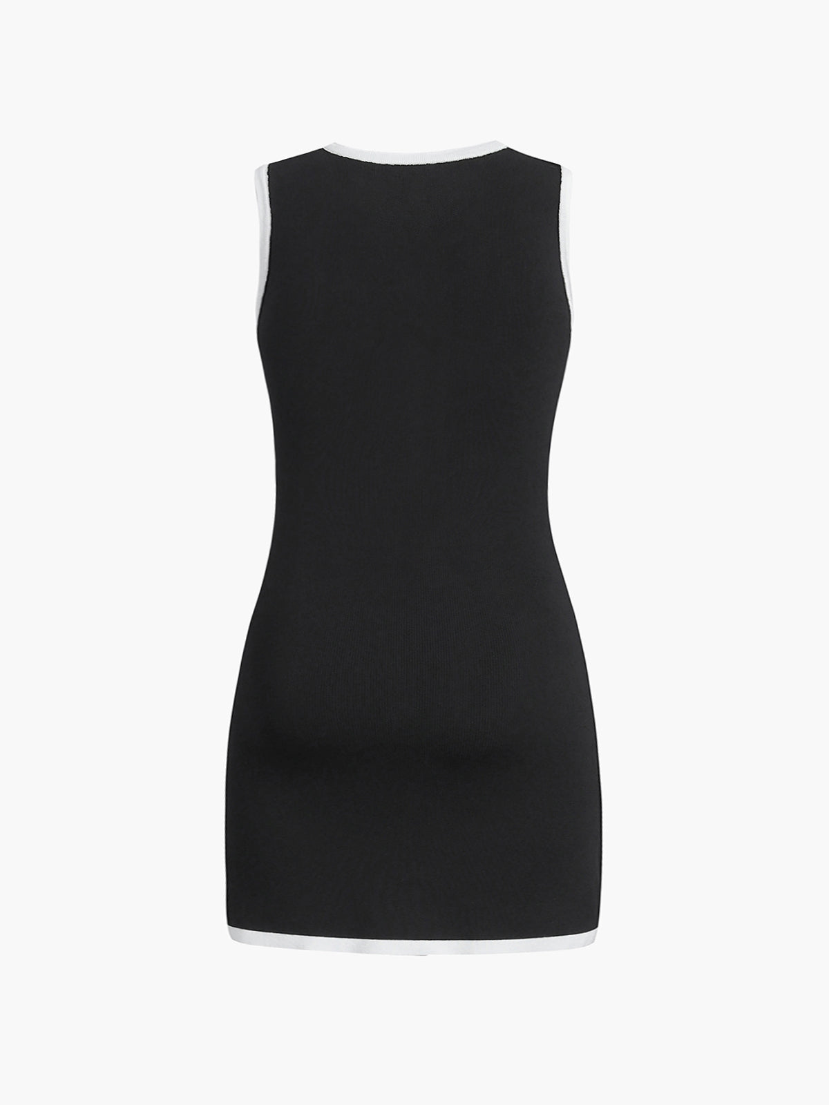 Dress in Knit — Sleeveless Pearl Button Mini with Contrast Trim for Elegant Style
