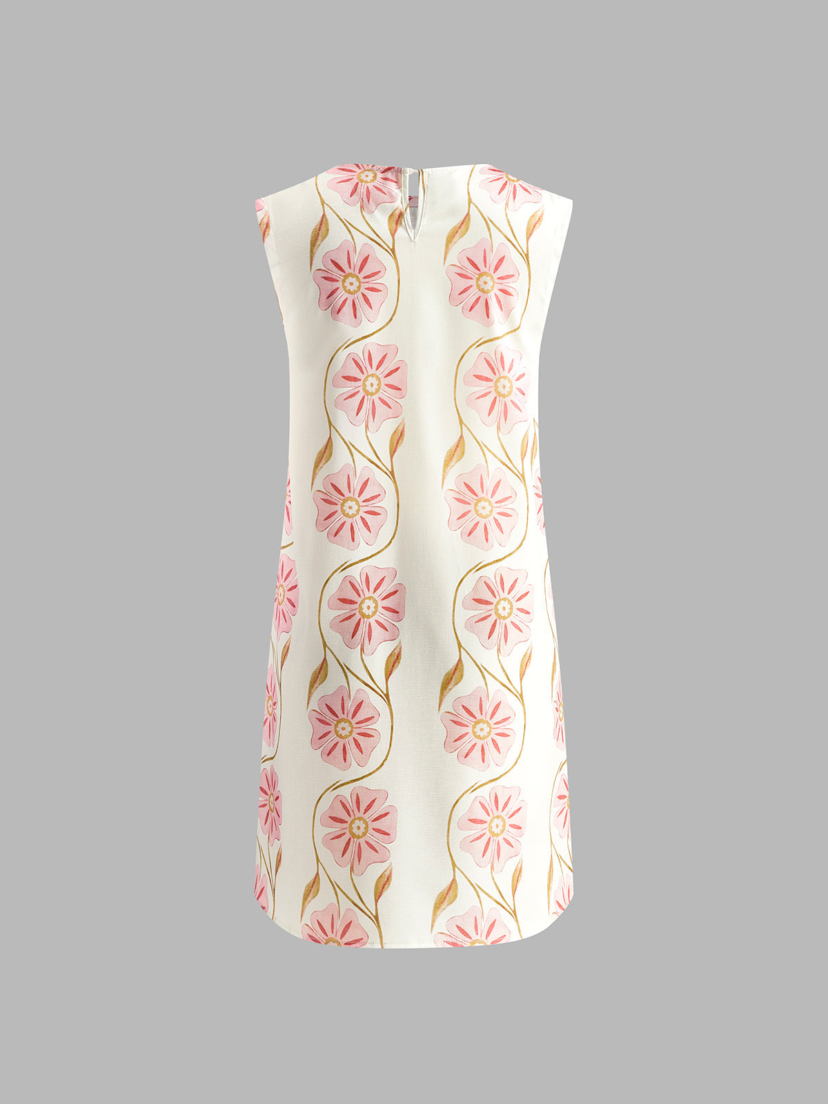 Dress in Linen — Sleeveless Floral Vine Mini Shift with Round Neck for Summer