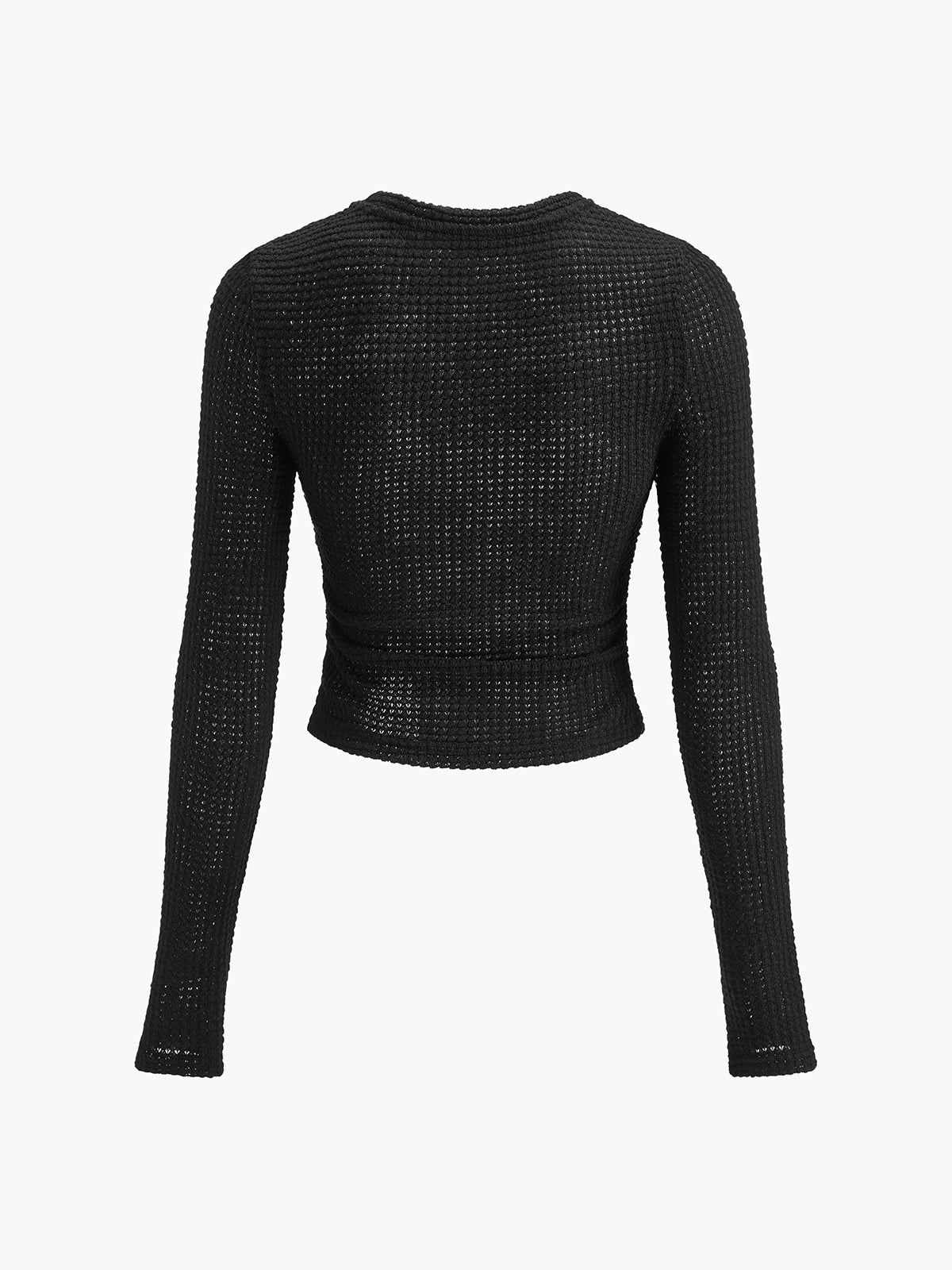 Top in Waffle Knit — Long Sleeve Slim Fit Crop with Ruched Hem for Casual Everyday Style
