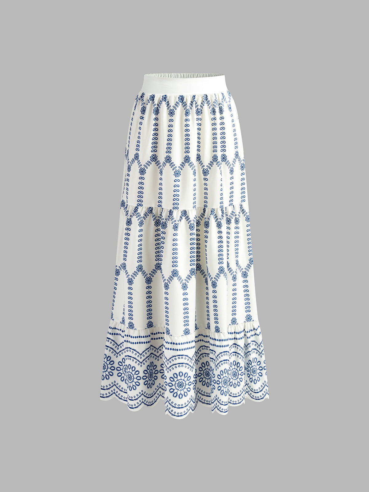 Set in Linen — Embroidered Maxi Skirt and Bustier Crop Top with Floral Detail