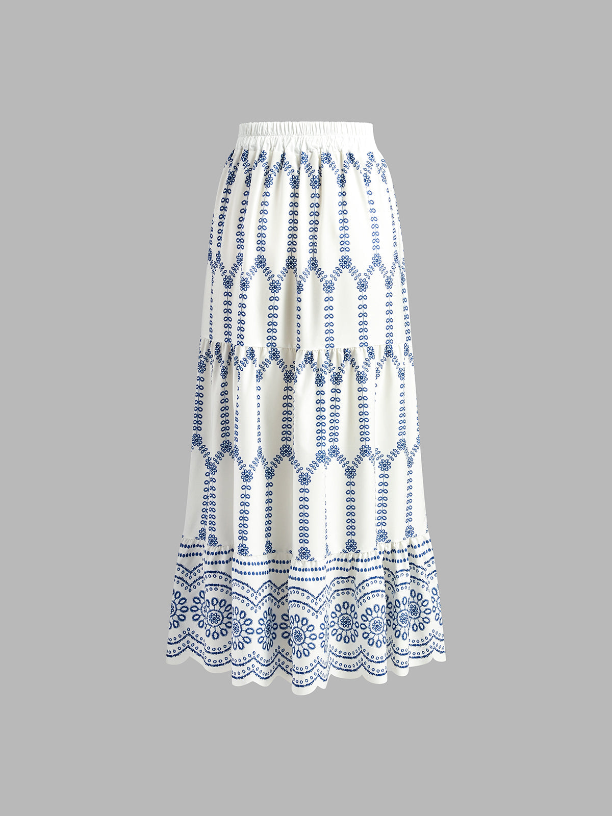 Set in Linen — Embroidered Maxi Skirt and Bustier Crop Top with Floral Detail