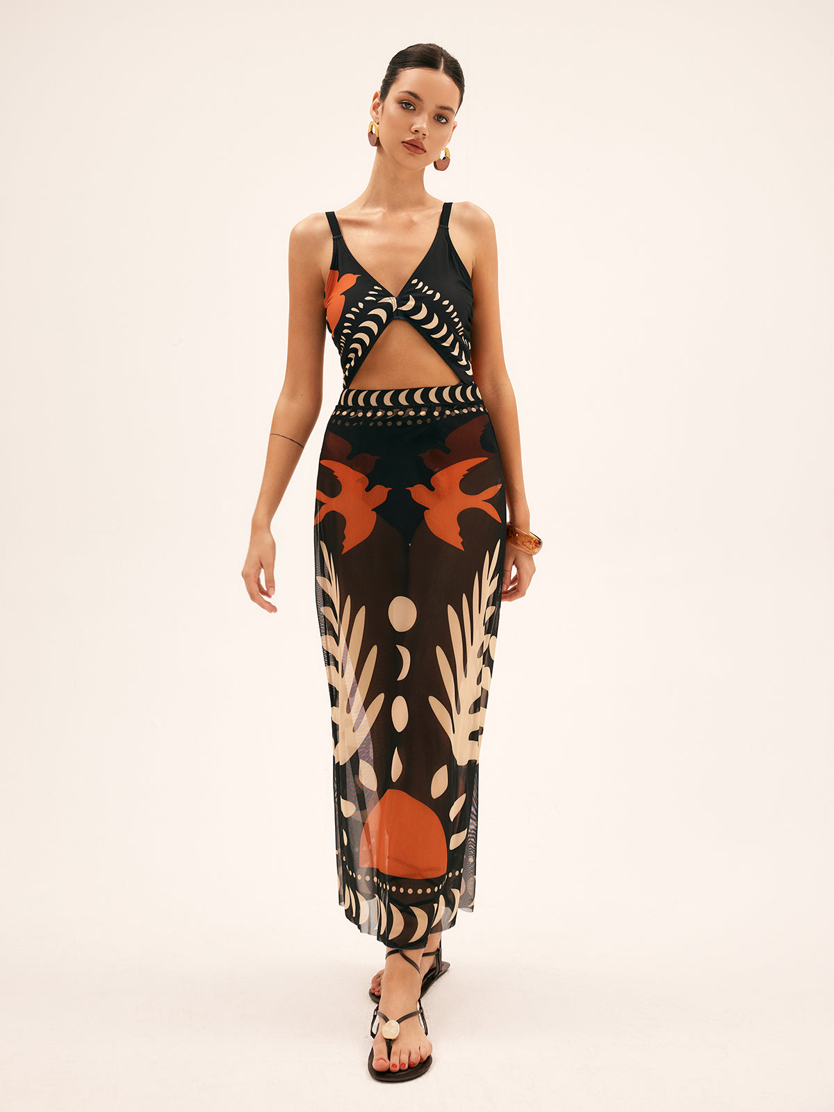Skirt in Chiffon Maxi — Sheer Abstract Tropical Print for Boho Summer and Resort Wear